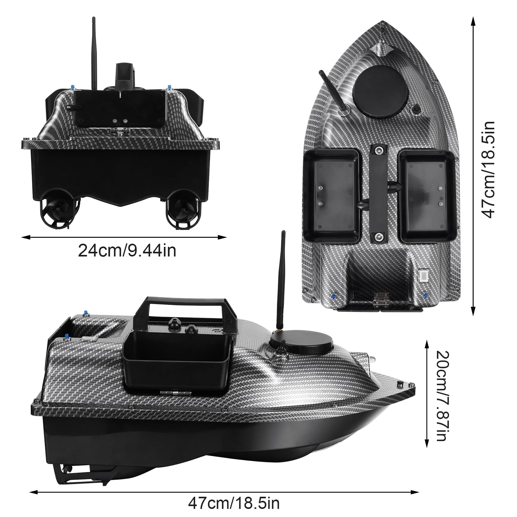 GPS Remote Control Fishing Bait Boat - 500M Range, Dual Motor, Large Bait Hopper & LED Lights for Night Fishing - Perfect for Carp, Catfish, Bass - Ideal for Lake, River & Saltwater Fishing Adventures