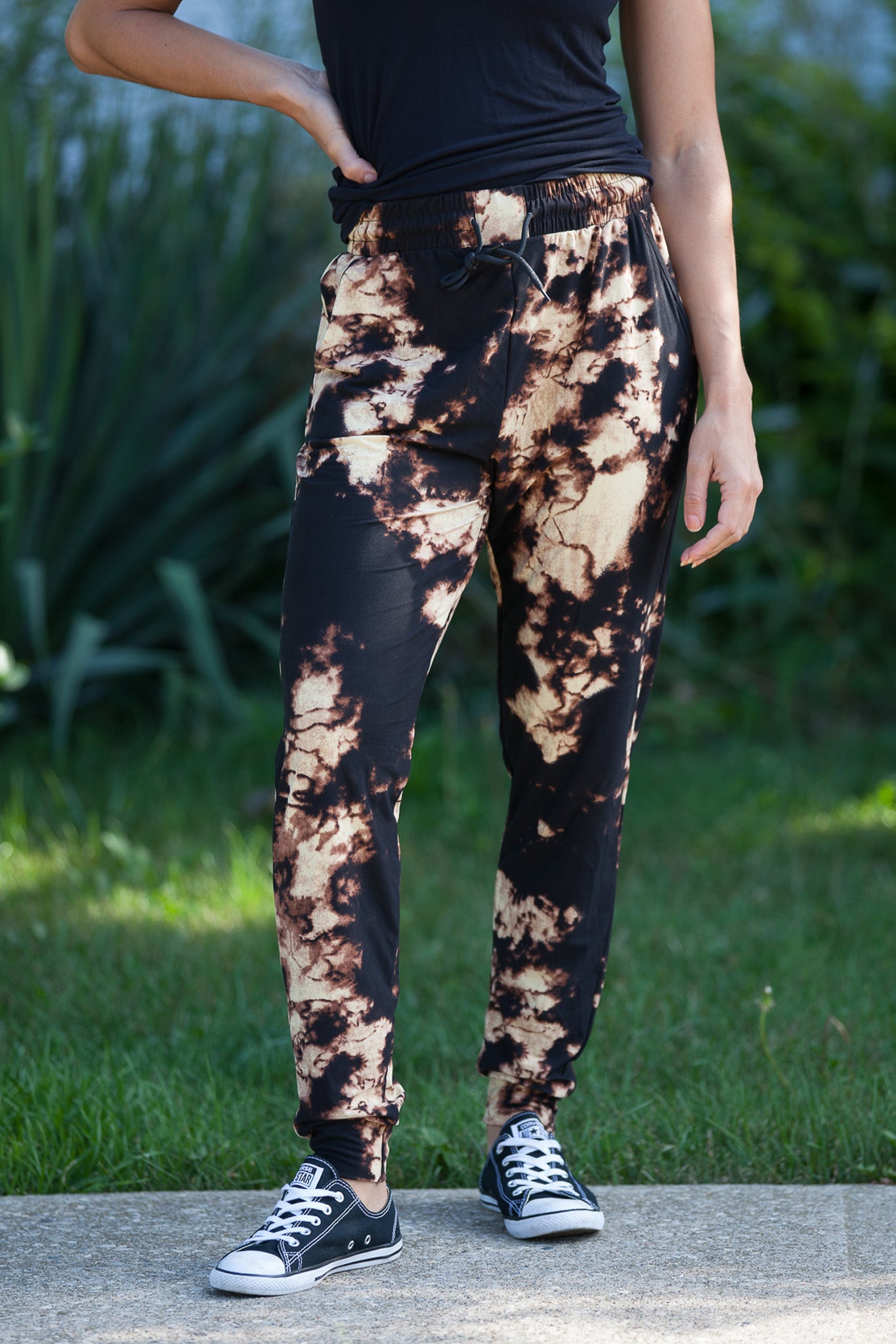 Bleach Tie Dye Joggers for Women - Stylish Comfortable Yoga Pants for Running, Lounge & Casual Wear