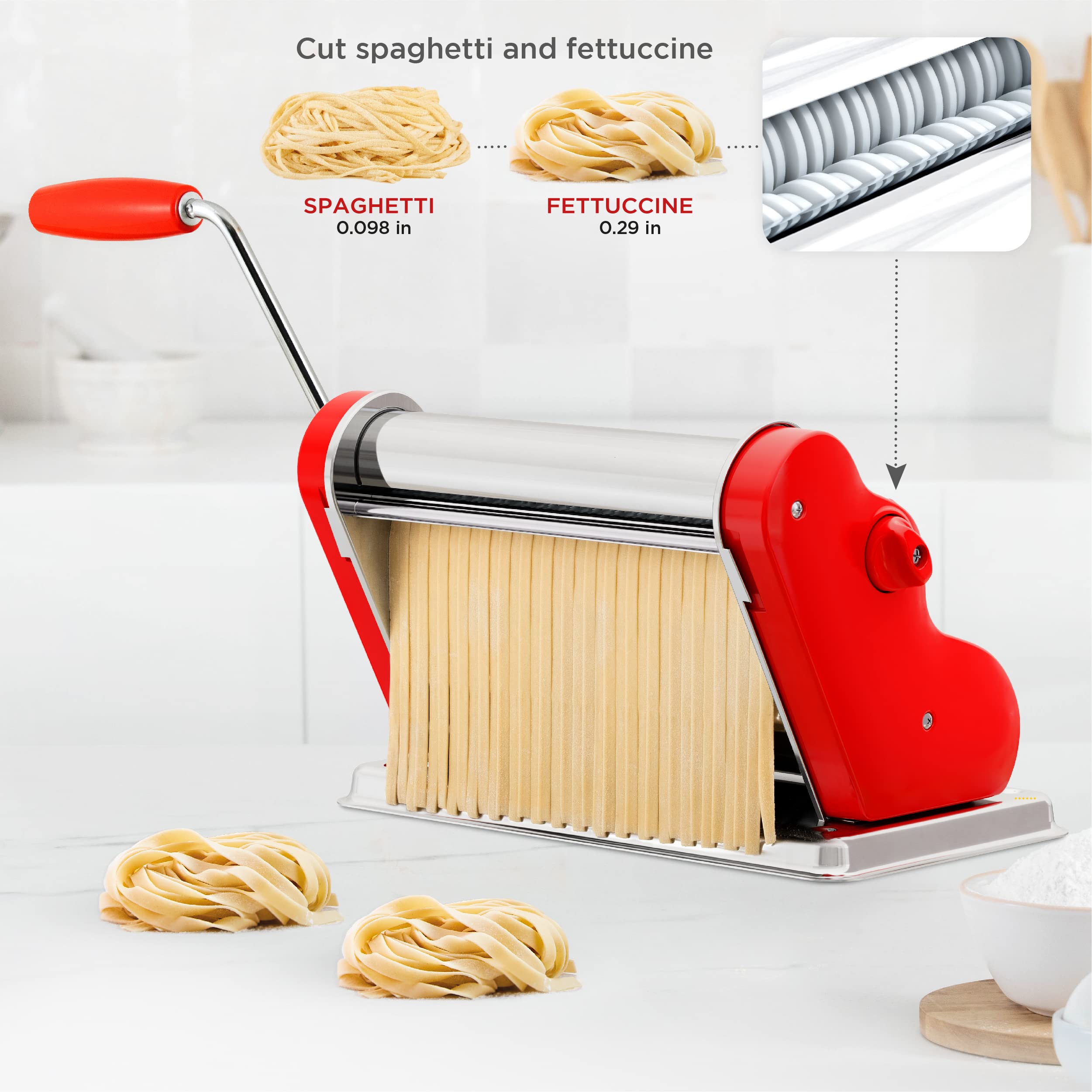 PASTALINDA Classic 260 Pasta Maker Machine - 26cm Wide Stainless Steel Rollers with 9 Thickness & 2 Cutting Positions - Includes Reinforced Hand Crank & 2 Clamps - Perfect for Homemade Pasta, Ravioli & Noodles - Ideal for Italian Cuisine & Family Cooking