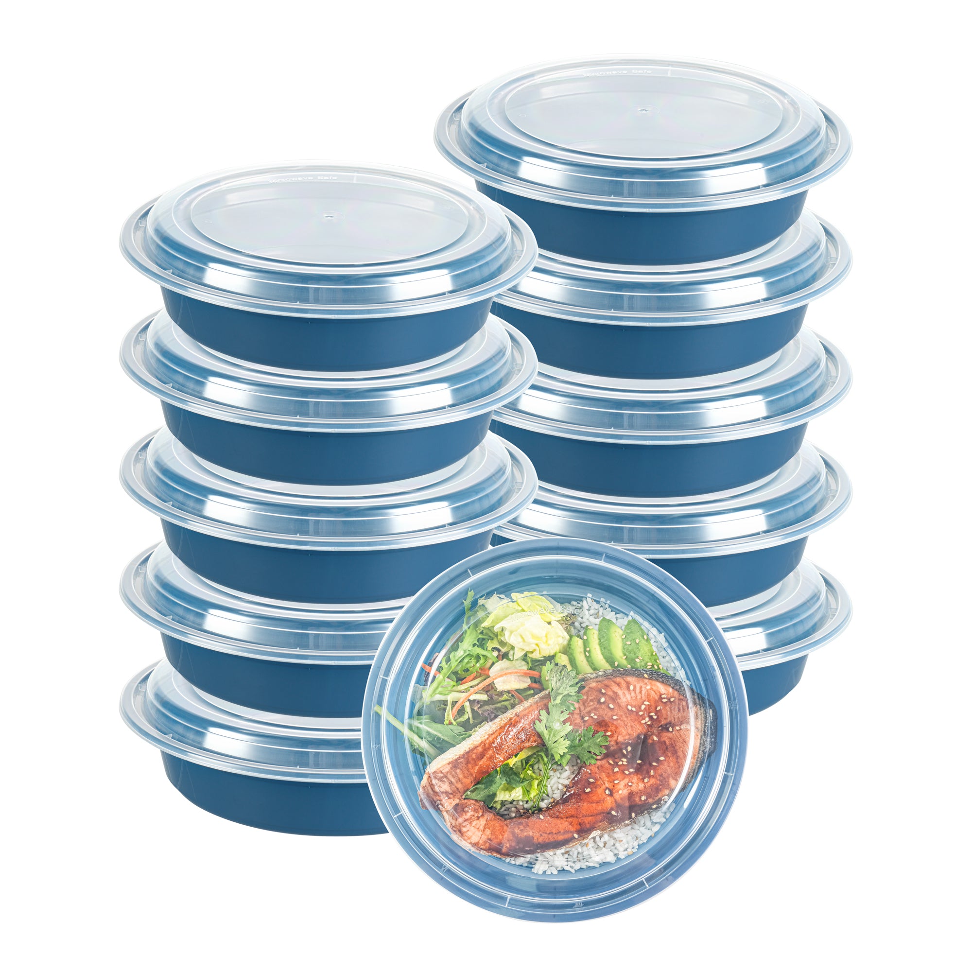 48oz Midnight Blue Plastic Food Storage Containers with Clear Lids - 9x9x1.75 Inches, Microwave Safe, 100-Pack - Perfect for Meal Prep, Takeout, Leftovers & Restaurant Bulk Storage