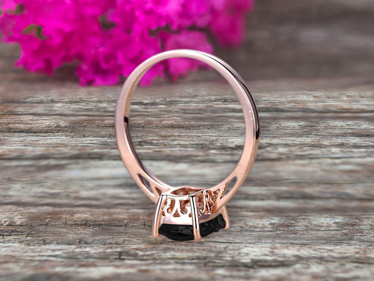 10K Rose Gold Cushion Cut Black Diamond Moissanite Engagement Ring - Solitaire Promise Ring for Women, Anniversary Gift for Her, Personalized Bridal Jewelry - Perfect for Proposals, Weddings & Special Occasions