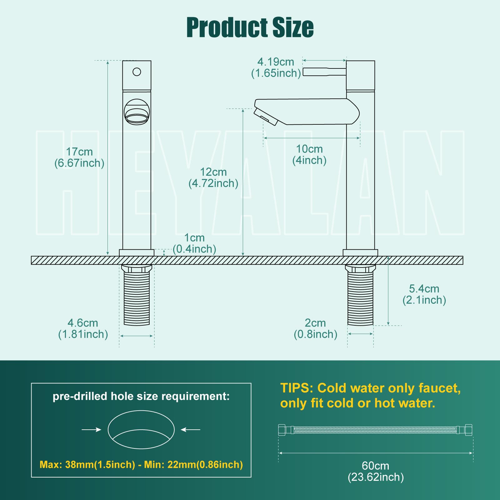 Stainless Steel SUS304 Single Handle Bathroom Sink Faucet for Cold Water - Perfect for Small Spaces & Powder Rooms