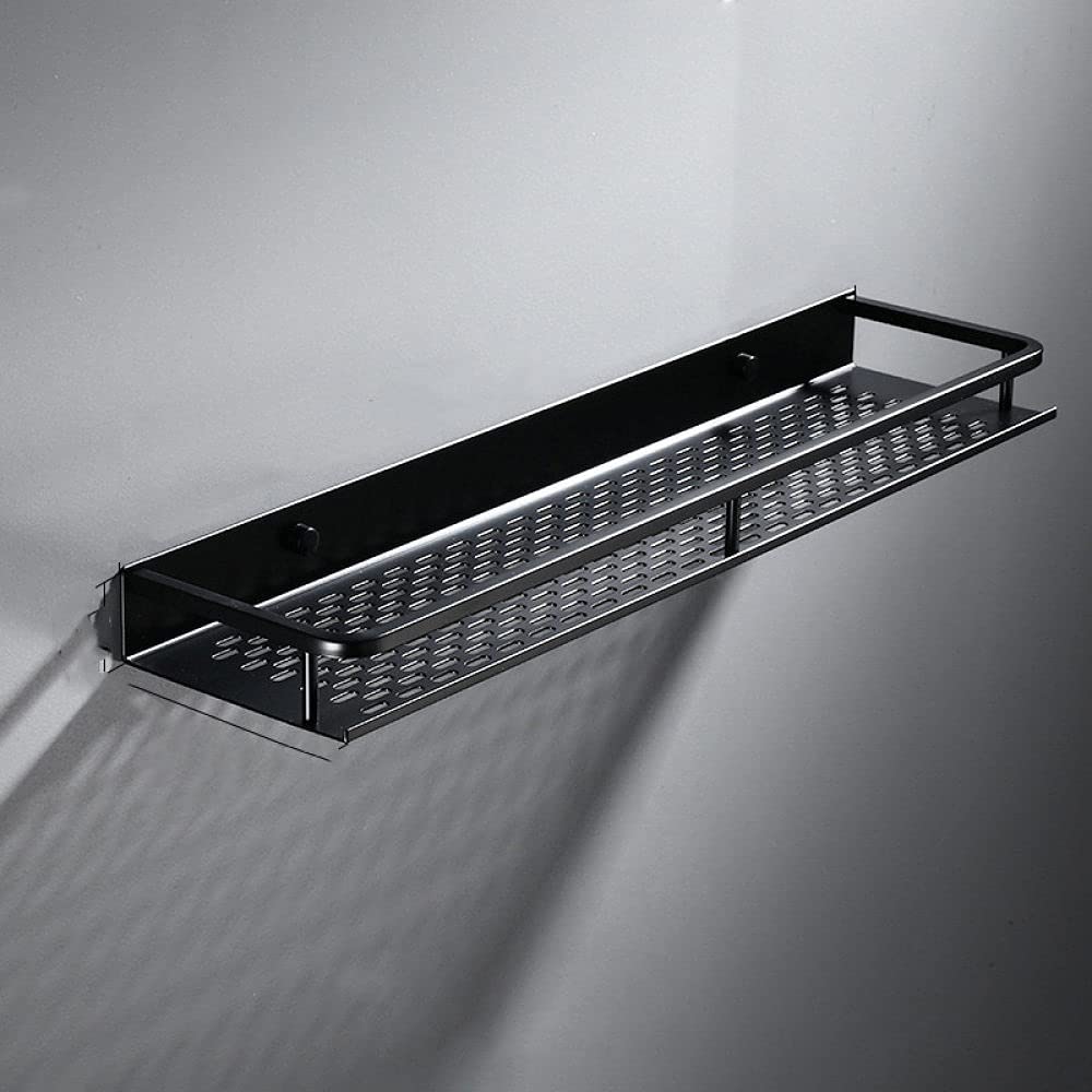 Black Aluminum Wall-Mounted Bathroom Shelf - 50cm Square Shampoo & Cosmetic Organizer Rack for Shower, Kitchen Storage - Rustproof Space-Saving Shelf for Toiletries, Spices & Cleaning Supplies