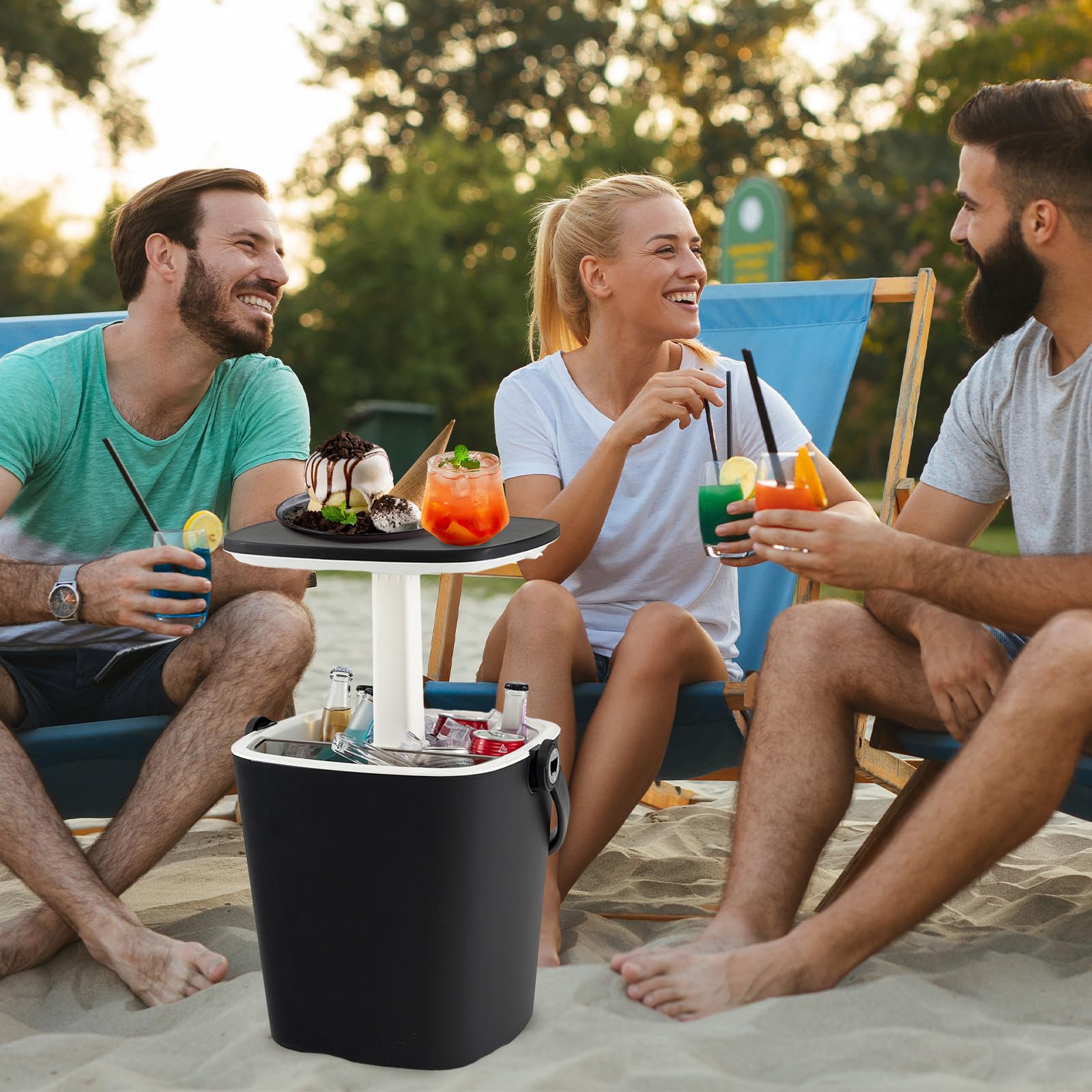 Goplus 4 Gallon All-Weather Cooler Table with Handle - Portable 3-in-1 Outdoor Beer & Wine Cooler with Bottle Opener & Lift Top Lid - Perfect for Patio, Poolside, Camping, Picnic and Backyard Parties