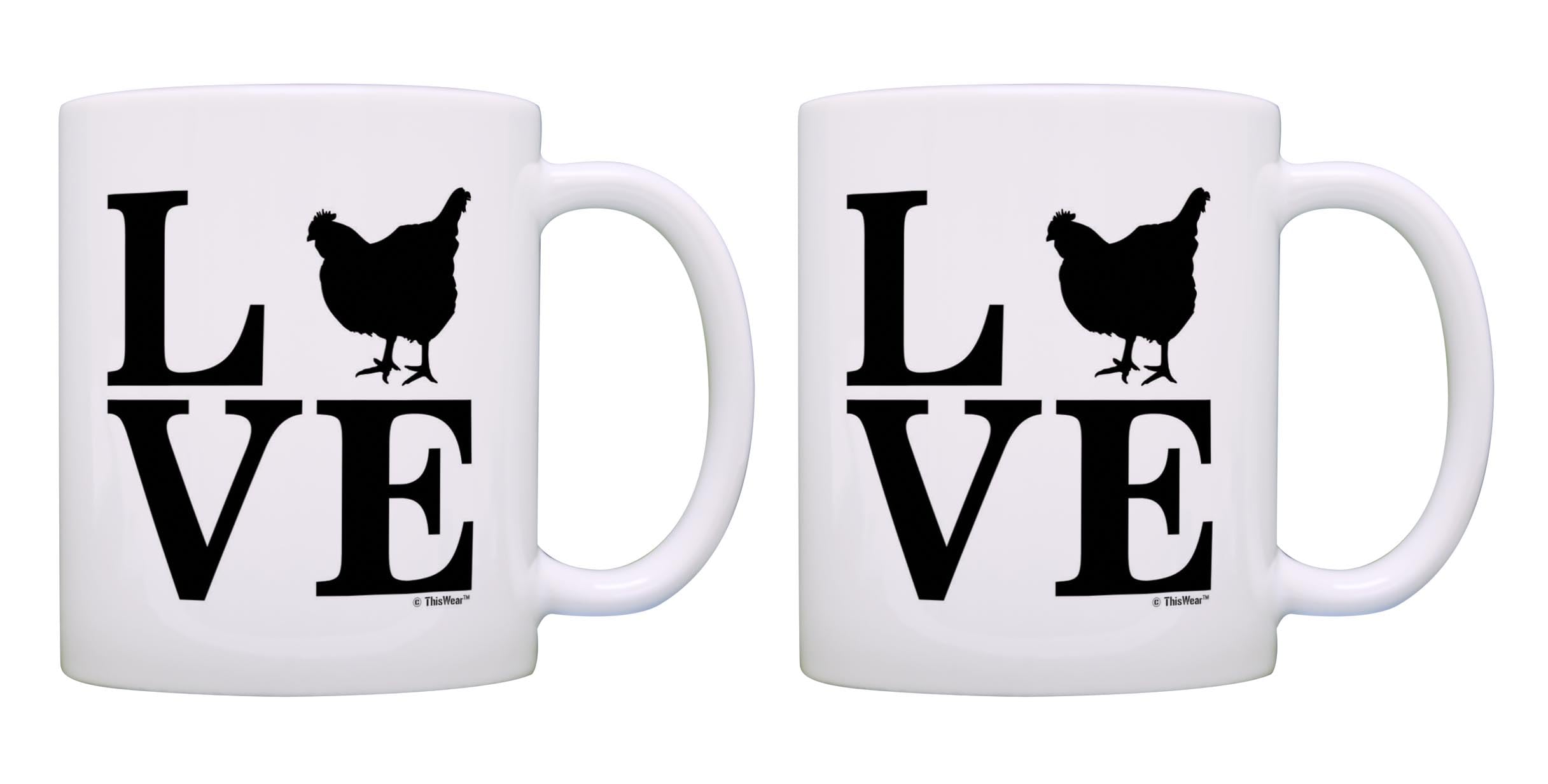 Farmhouse Style 11oz Ceramic Coffee Mugs - 2 Pack Chicken Themed Gift for Farmers & Poultry Lovers - Perfect for Farmhouse Decor, Coffee, Tea & Hot Beverages