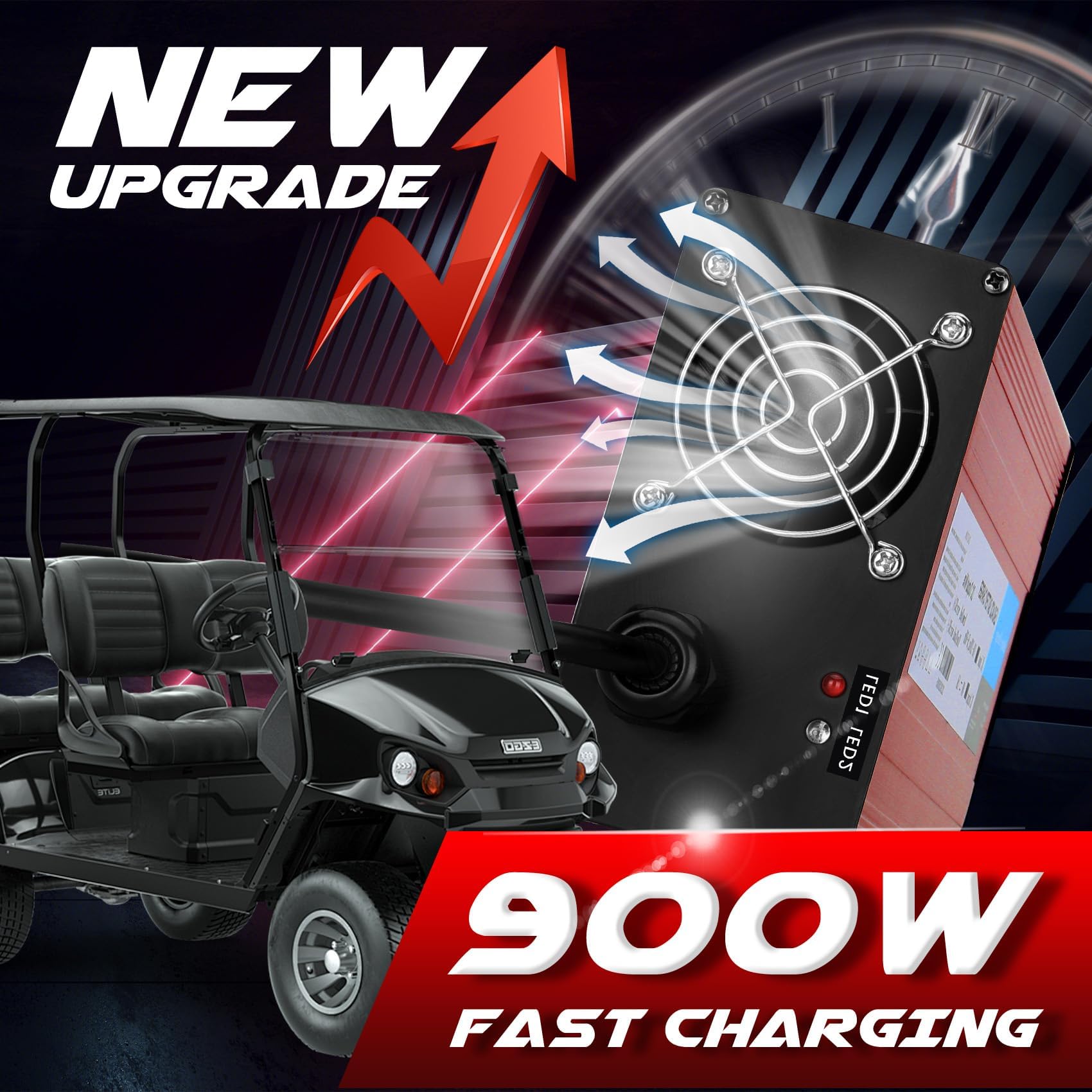 48V 15A Golf Cart Battery Charger for Yamaha G29 Drive & Drive 2 - Smart Charger with Trickle Charge & 3-Pin Leaf Plug - Fast 6-8 Hour Full Charge - Perfect for Home, Golf Course & RV Use