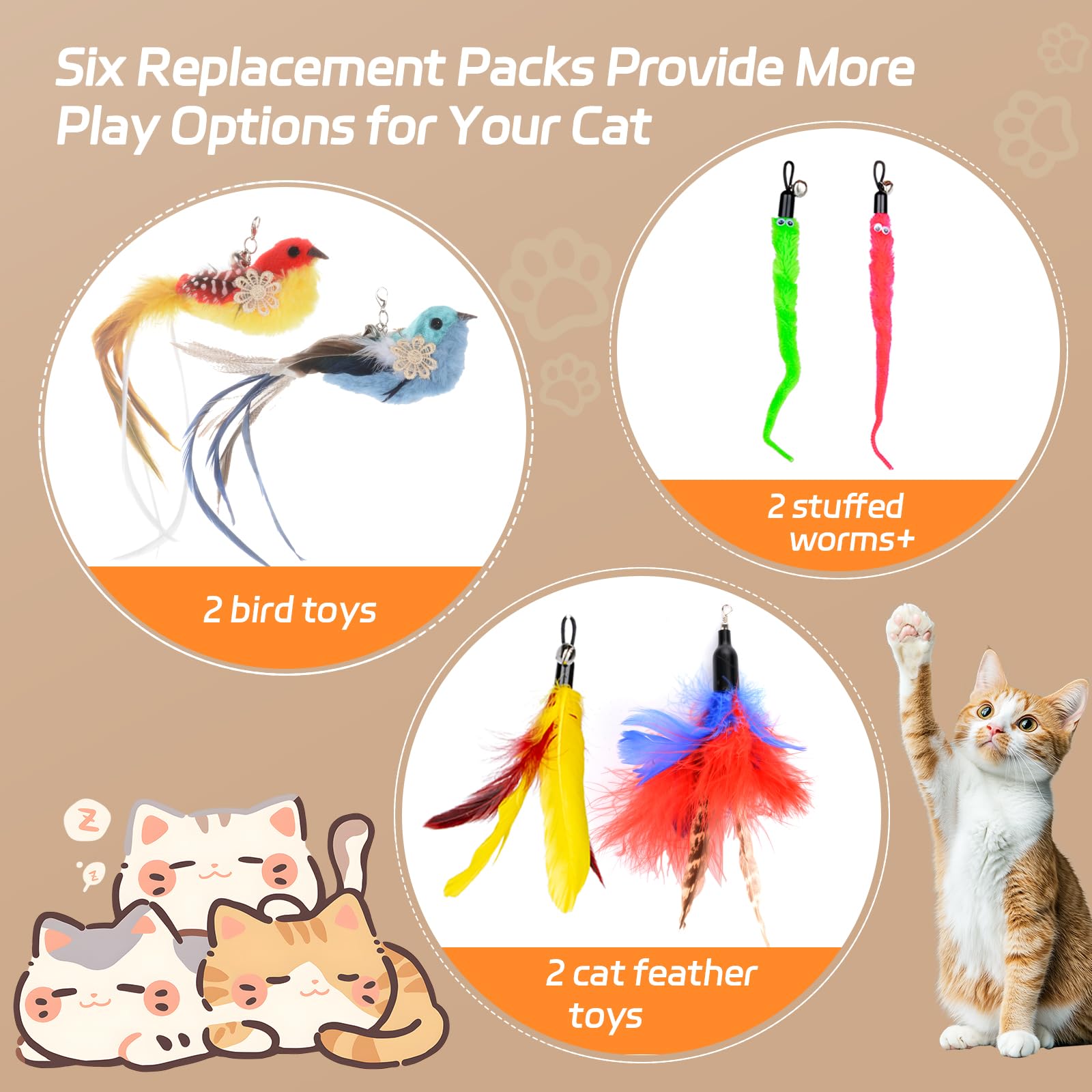 10PCS Interactive Cat Feather Toys with 2PCS Detachable Suction Cups & 6PCS Bell Teaser Refills - Perfect for Indoor Play, Exercise & Bonding with Your Kitty