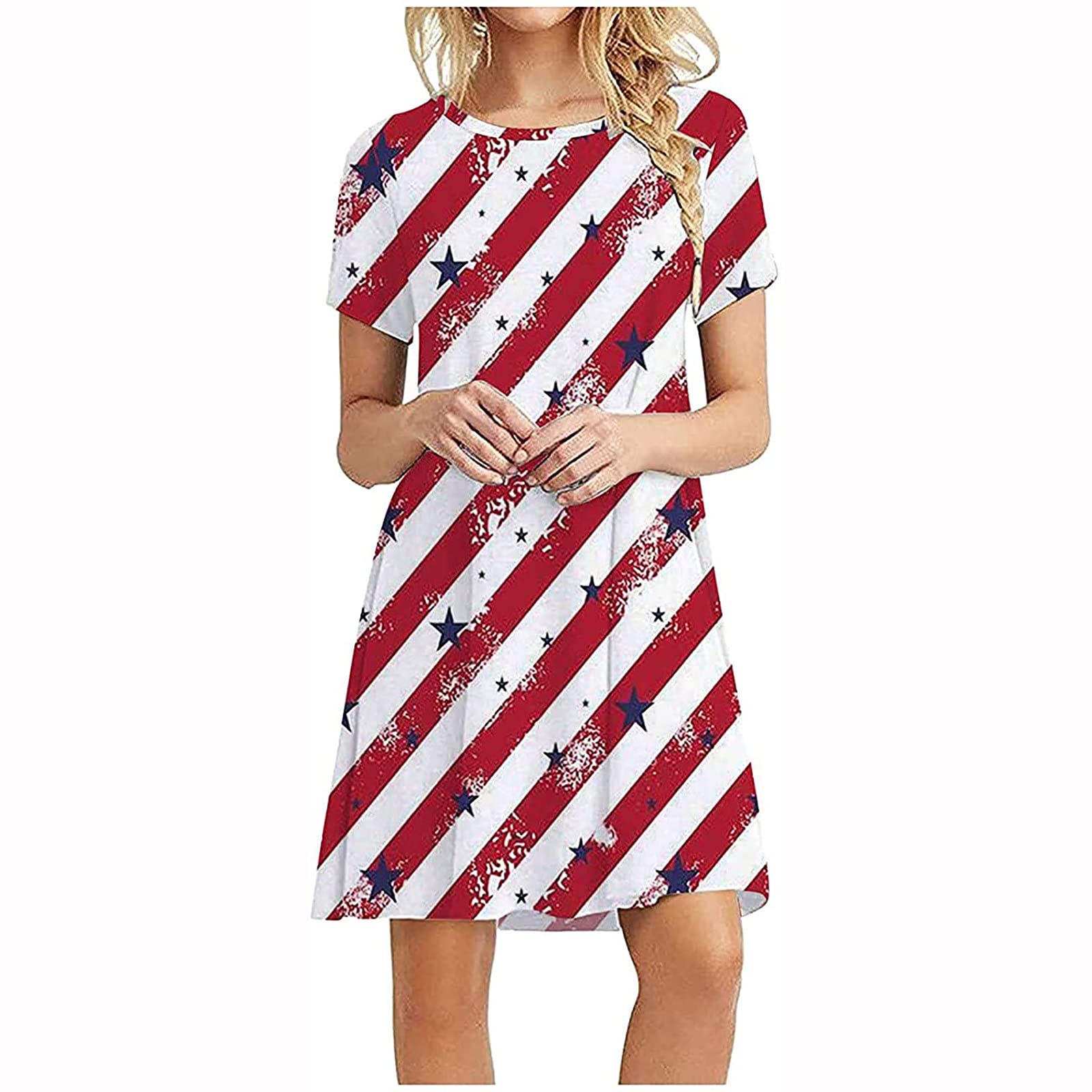 Howley Women's Tie Dye Short Sleeve T-Shirt Dress - Casual Summer Sundress with Graphic Print - Perfect for 4th of July, Beach Outings & Everyday Wear