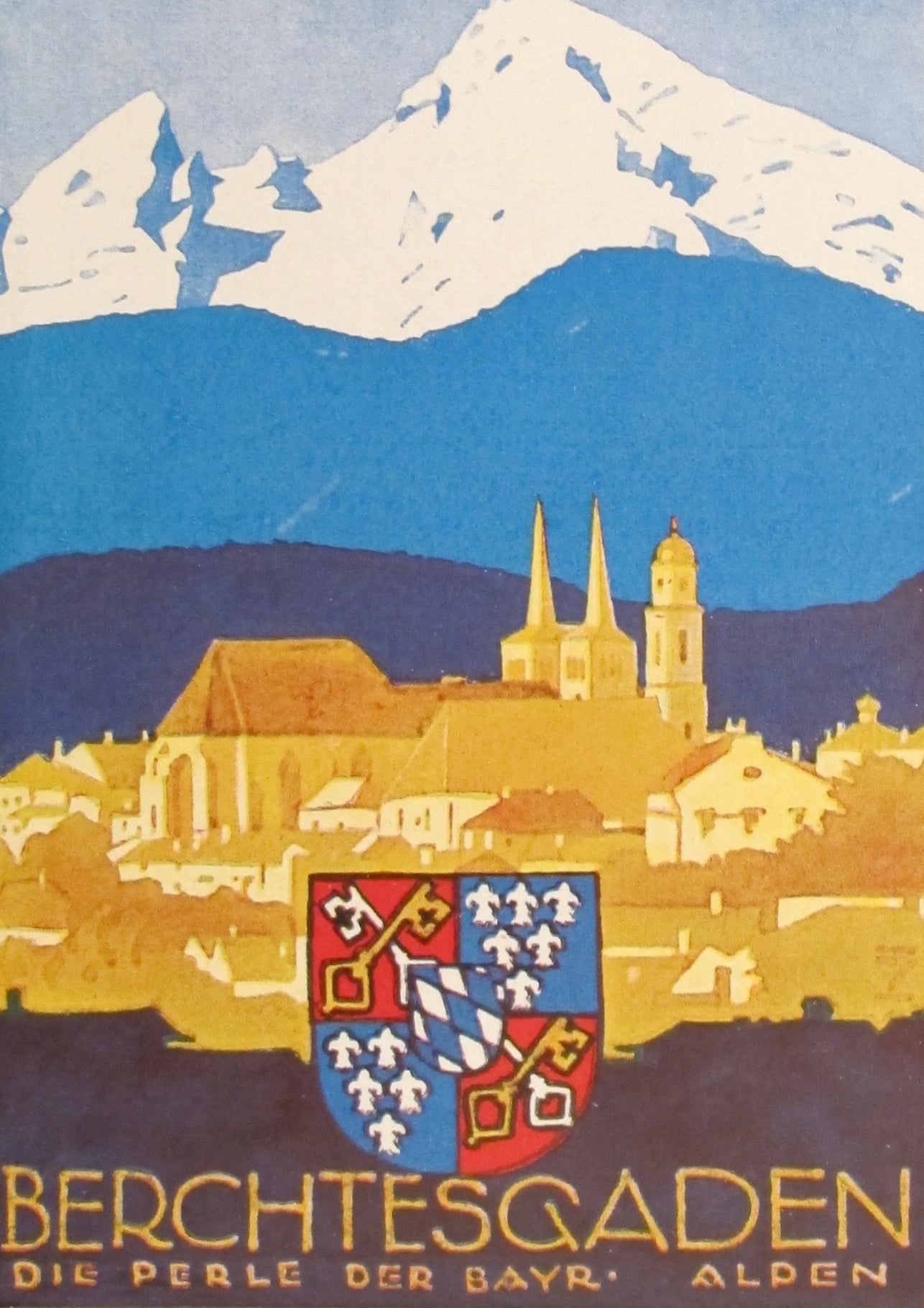 1927 Original German Art Deco Poster - Berchtesgaden Die Perle Der Bayr Alpen - Vintage Travel Art Print for Home & Office Decor