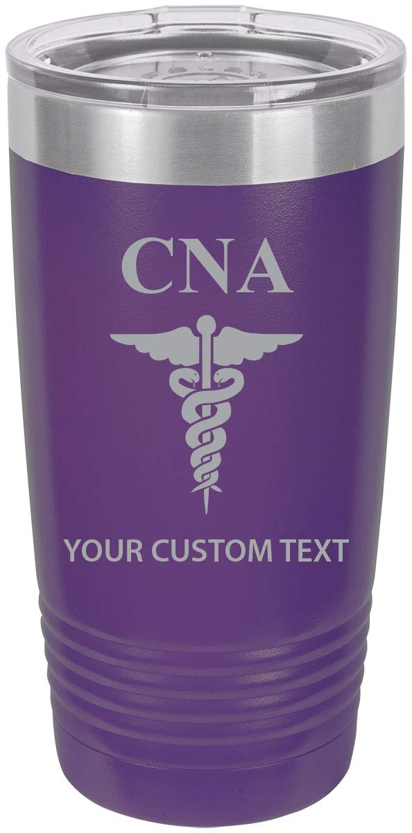Custom CNA Nurse Insulated Tumbler 20oz - Personalized Travel Coffee Mug with Your Text (Purple) | Perfect Gift for Nurses, Healthcare Workers & Students | Great for Hospitals, Clinics & Daily Commute