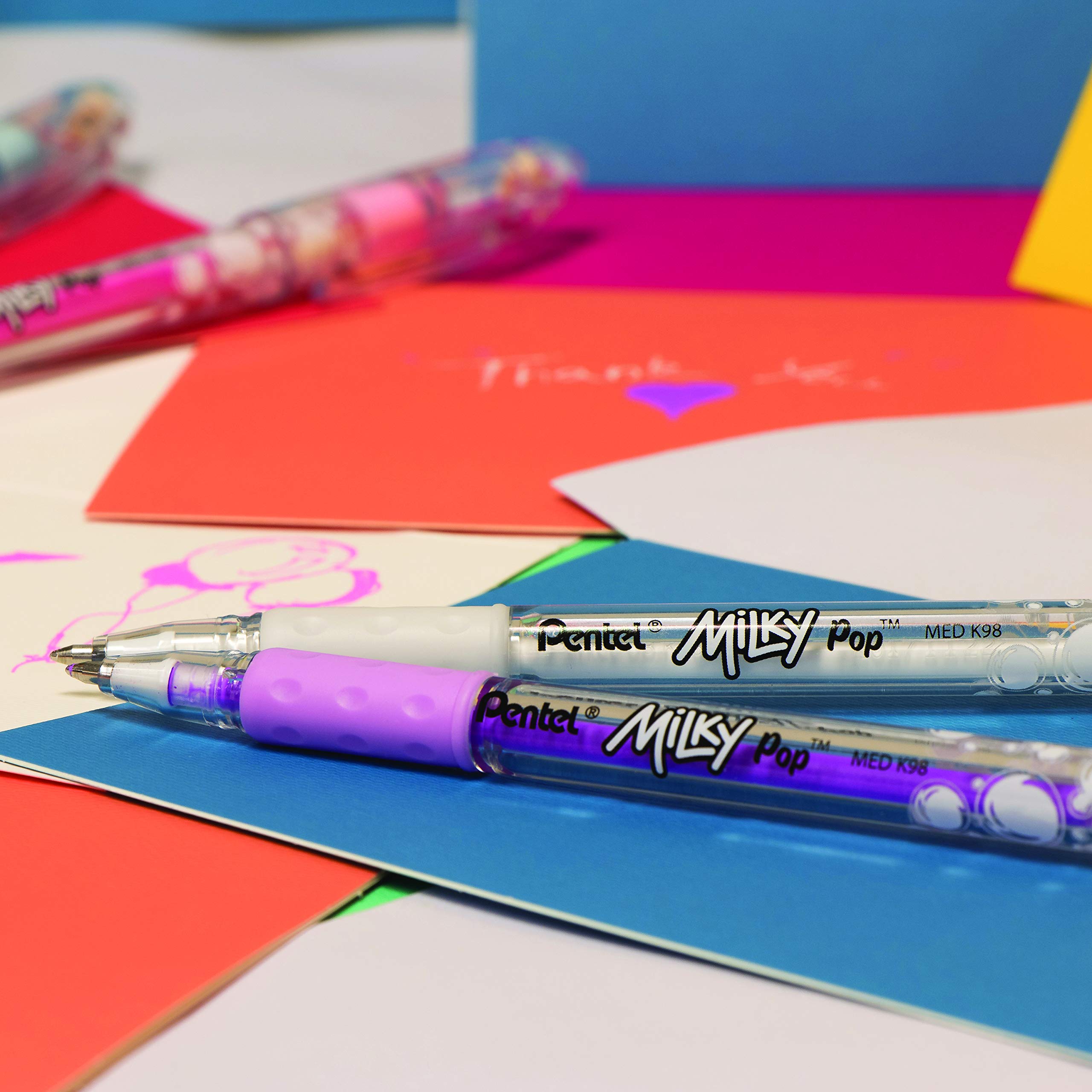 Pentel Milky Pop Pastel Gel Pen Set - 0.8mm Medium Point, 12 Pink Ink Pens (K98-LP) for Journaling, Note Taking & Creative Writing