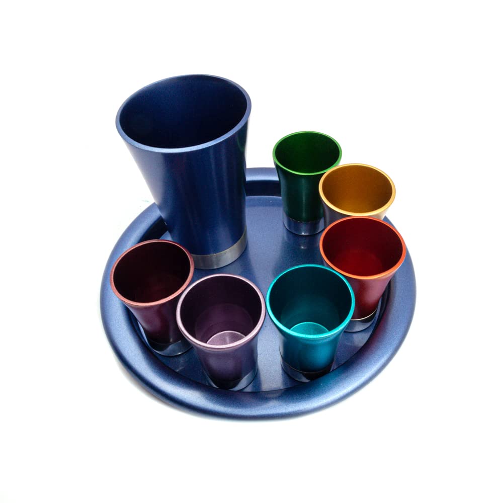 Set of 6 Premium Anodized Aluminum Cups with Serving Tray - Durable & Lightweight for Camping, Picnics, and Outdoor Parties