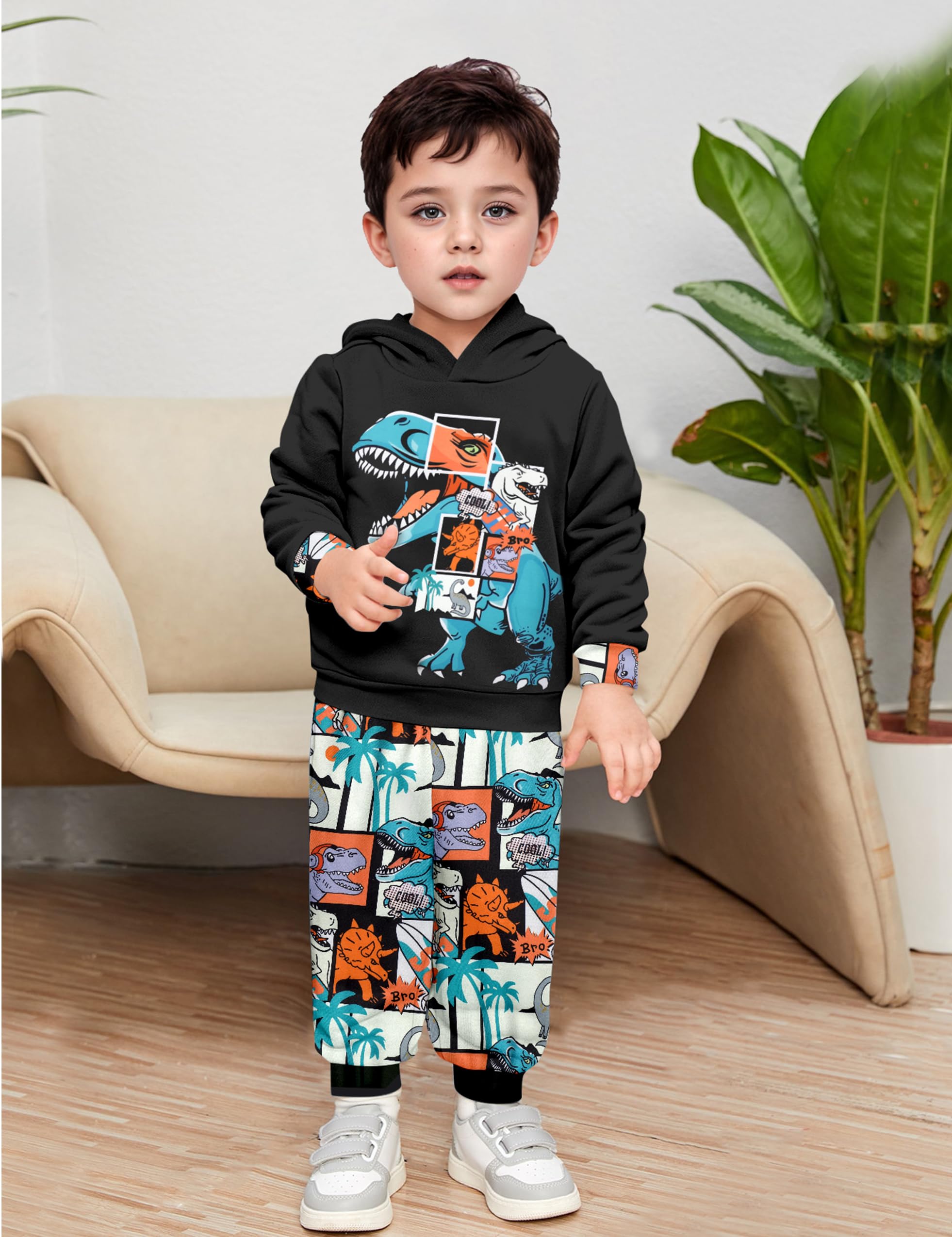 Dinosaur Hoodie & Sweatshirt Pant Set for Toddler Boys 6M-7Y | 2-Piece Outfit for Playdates, Preschool & Outdoor Adventures