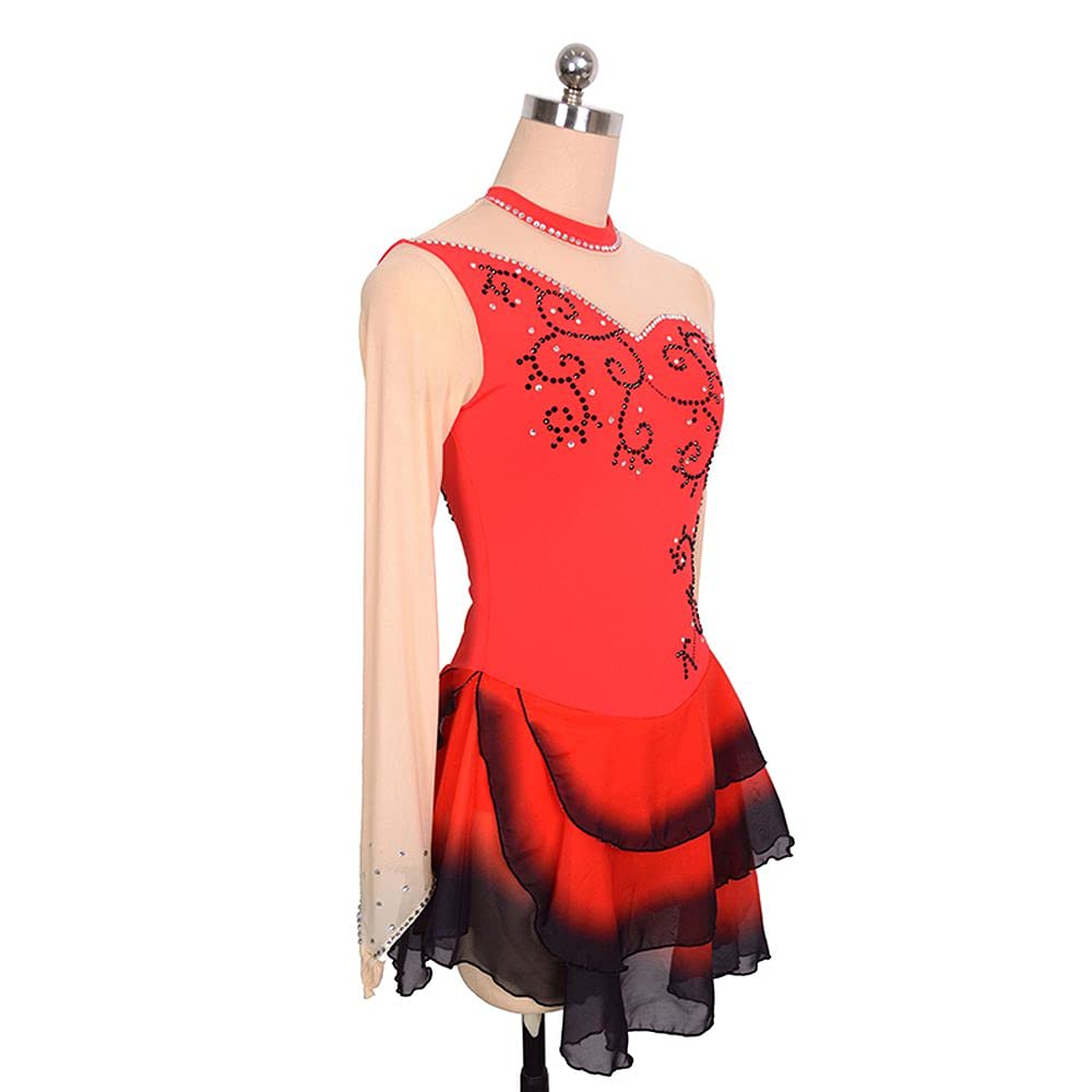 LIUHUO Girls Figure Skating Dress - Red Competition & Performance Outfit for Teens - Perfect for Ice Shows, Competitions & Practice