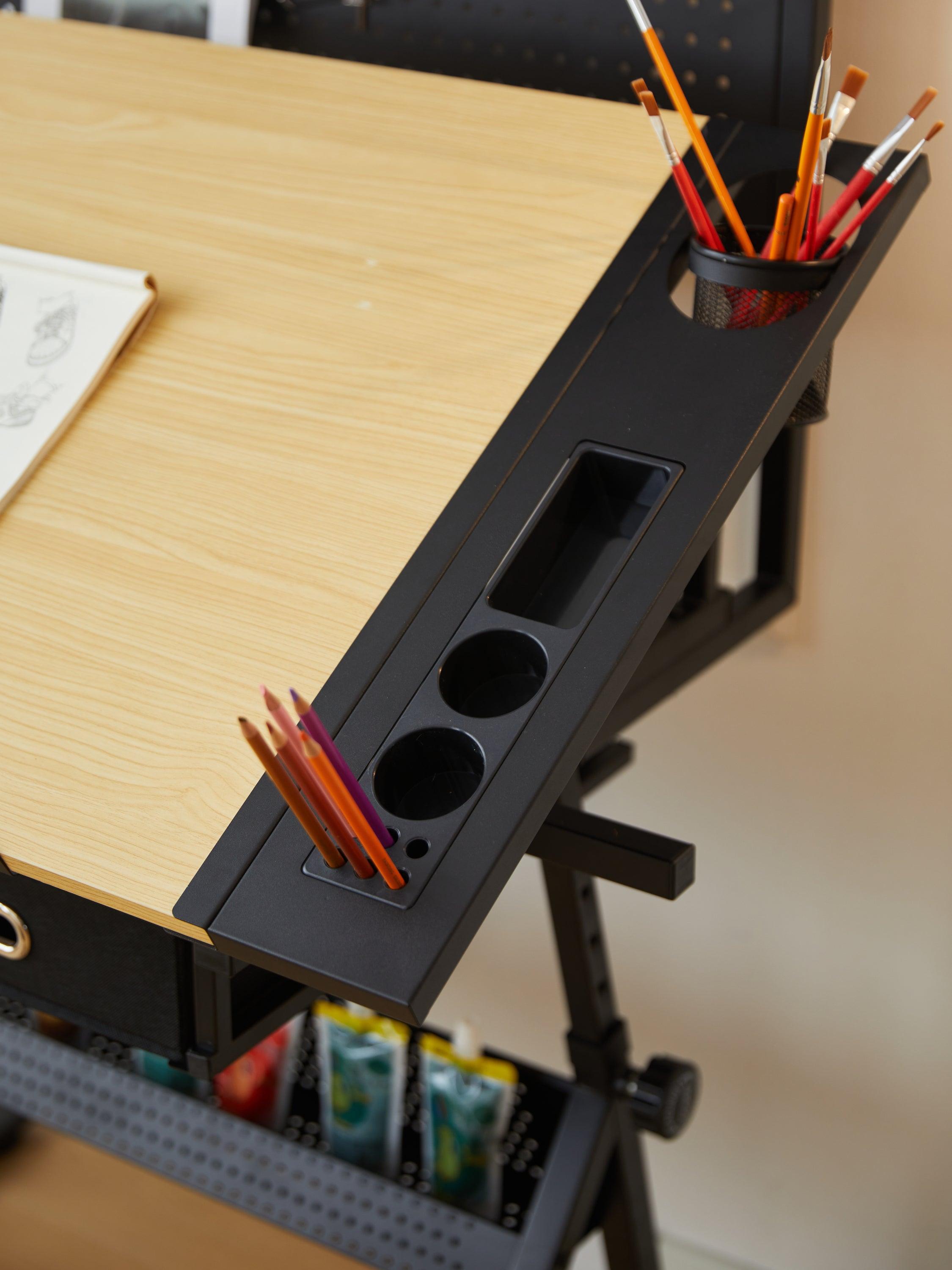 Adjustable Drafting Table with Metal Perforated Board Panel - Perfect for Architects, Artists & Designers - Home Office & Studio Workspace Solution