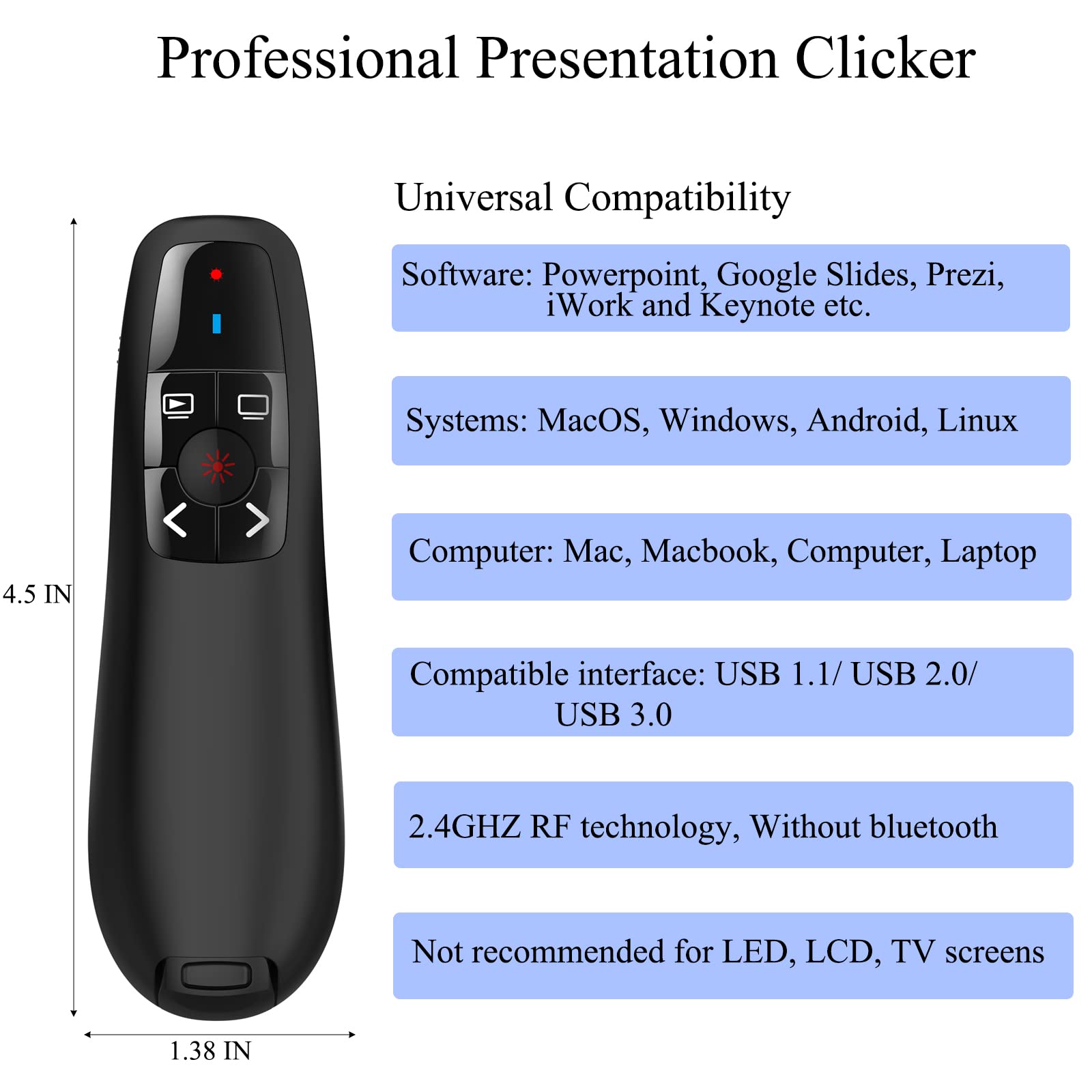 Wireless PowerPoint Presentation Clicker - USB Remote Presenter Pointer for Teachers, MacBook & Classroom Use | Slide Advancer for Laptops, Meetings & Online Presentations