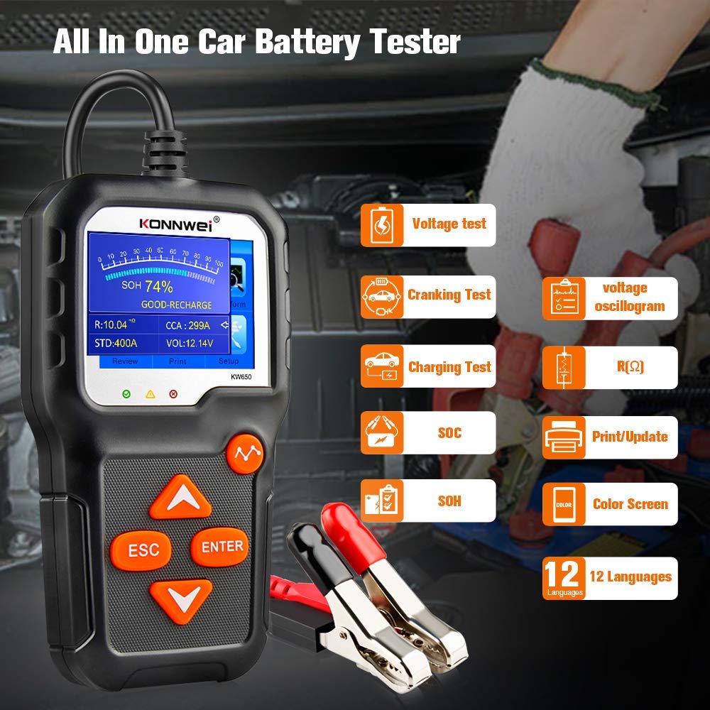 KW850 OBD2 Scanner & KW650 Car Battery Tester - Professional Automotive Diagnostic Tool for Engine Fault Codes & Battery Health Check - Perfect for Mechanics, DIY Enthusiasts & Roadside Emergencies