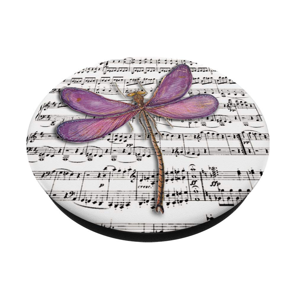 Pink Dragonfly on Music Sheet Background PopSockets PopGrip - Interchangeable Phone & Tablet Grip for Secure Hold | Perfect for Music Lovers, Students & Office Workers