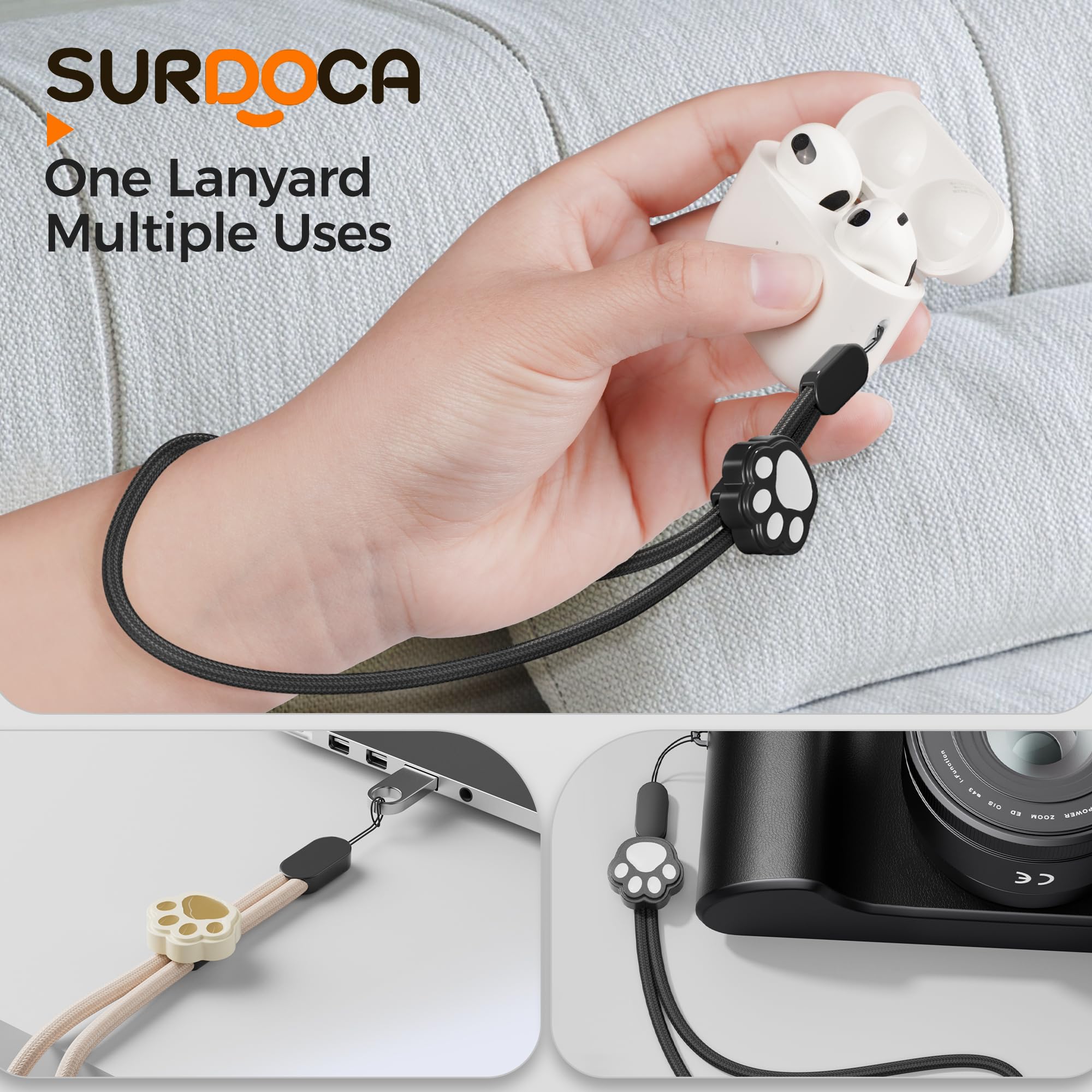 SURDOCA Adjustable Phone Lanyard - Nylon Wrist Strap for Smartphones, Cameras, Earphones & USB Drives | Anti-Theft Security Strap for Work, Travel & Outdoor Activities