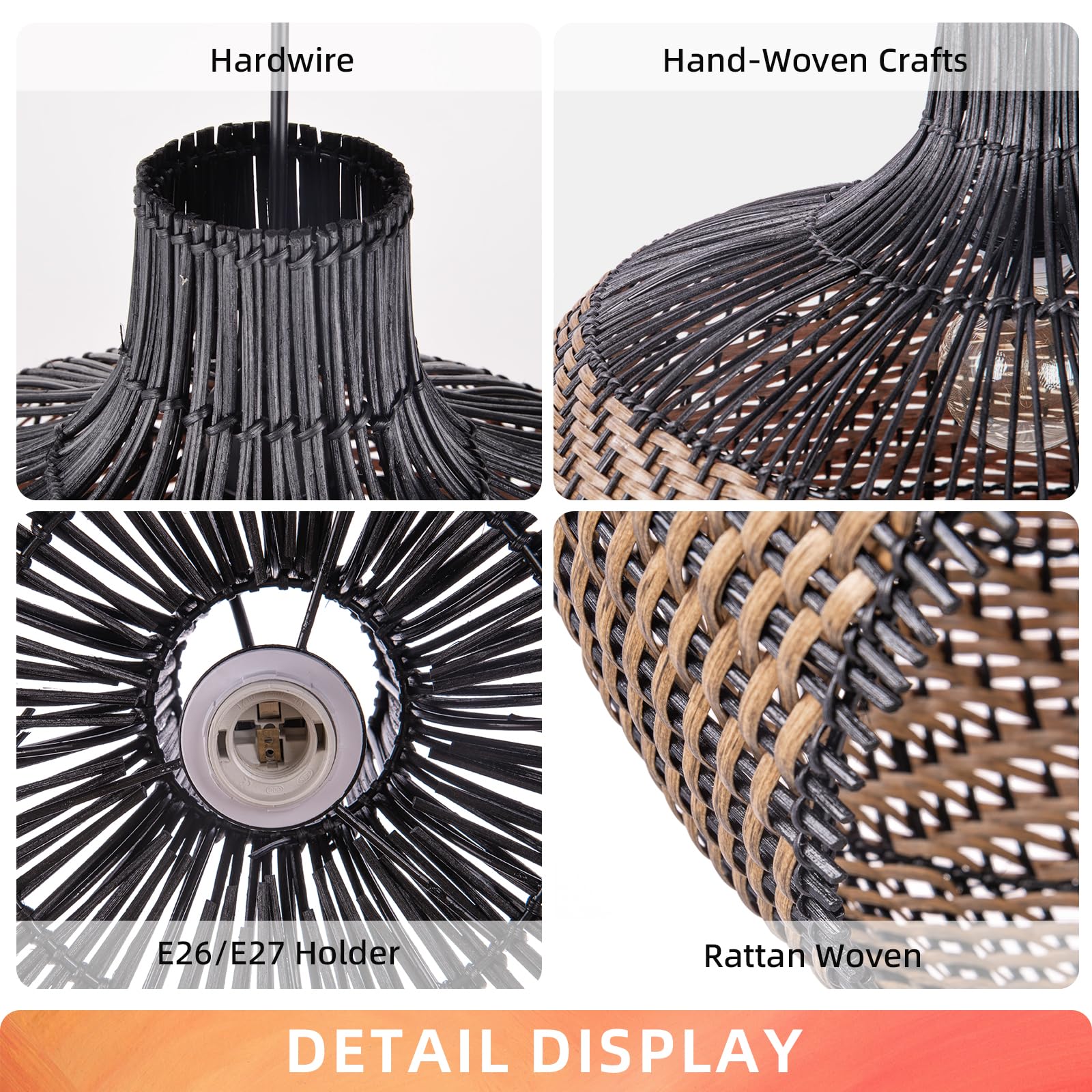 Arturesthome Handwoven Rattan Pendant Light Fixture - Natural Wicker Chandelier for Kitchen Island, Dining Room, Living Room & Bedroom | Boho Ceiling Lamp with Woven Lampshade | Perfect for Farmhouse, Coastal & Bohemian Home Decor