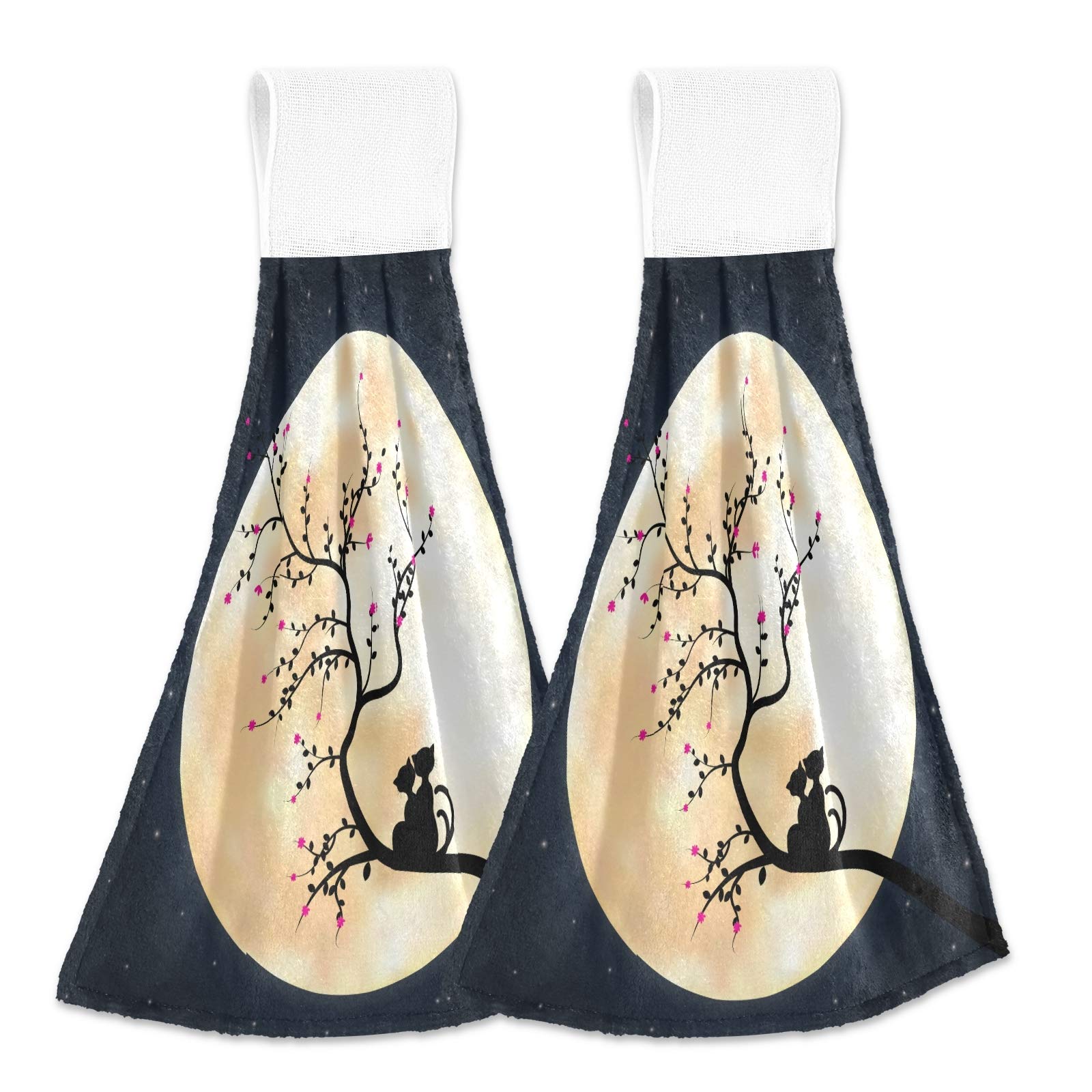 Valentine's Day Cat Lover Kitchen Towels Set of 2 - Soft Coral Velvet Absorbent Hand Towels with Hanging Loops for Bathroom, Kitchen & Romantic Decor - Perfect Gift for Couples & Home Use