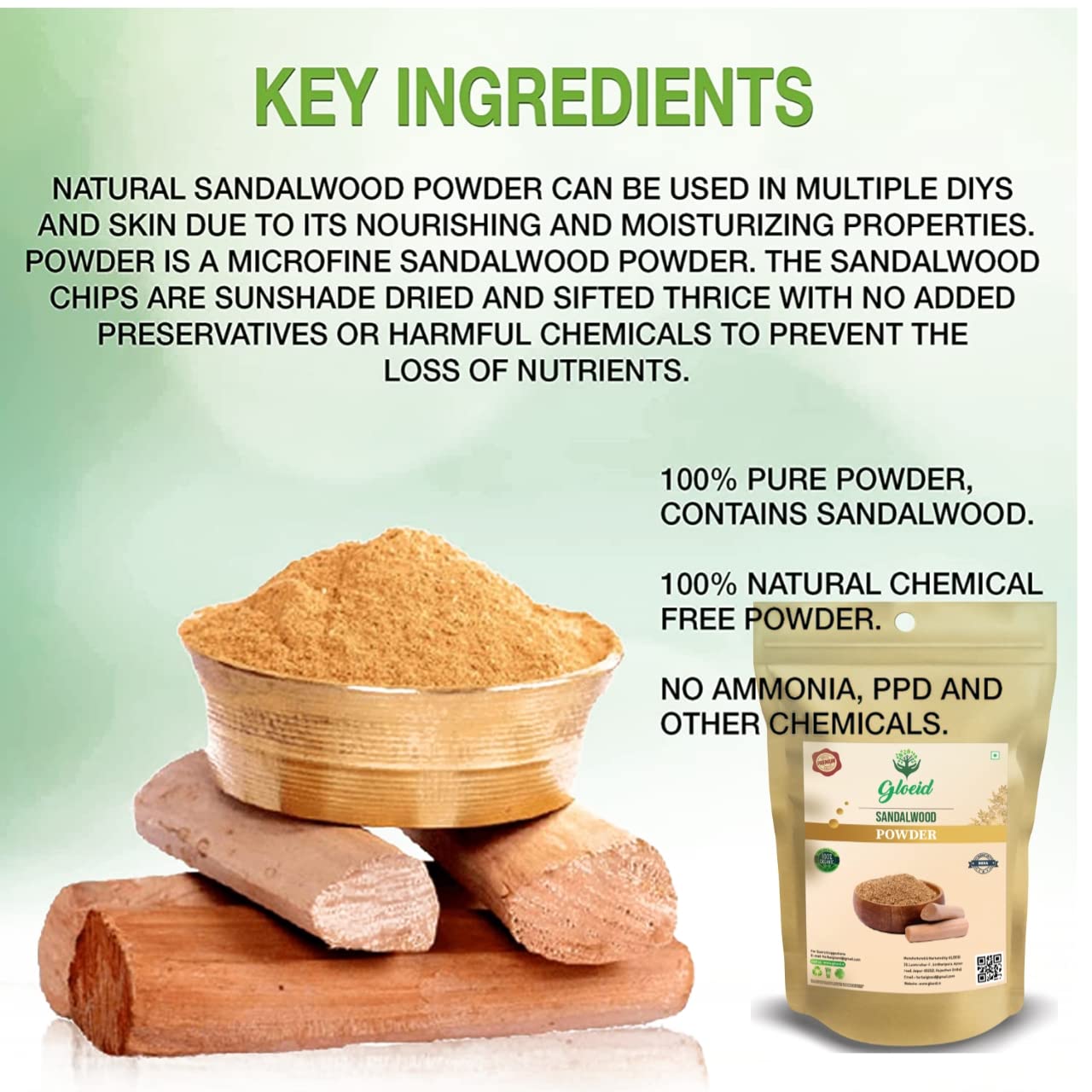 GLOEID Natural Face Pack Powder Set - Lemon, Multani, Sandalwood & Neem (50g Each, Total 200g) for Glowing Skin | DIY Facial Treatment, Acne Control & Skin Brightening