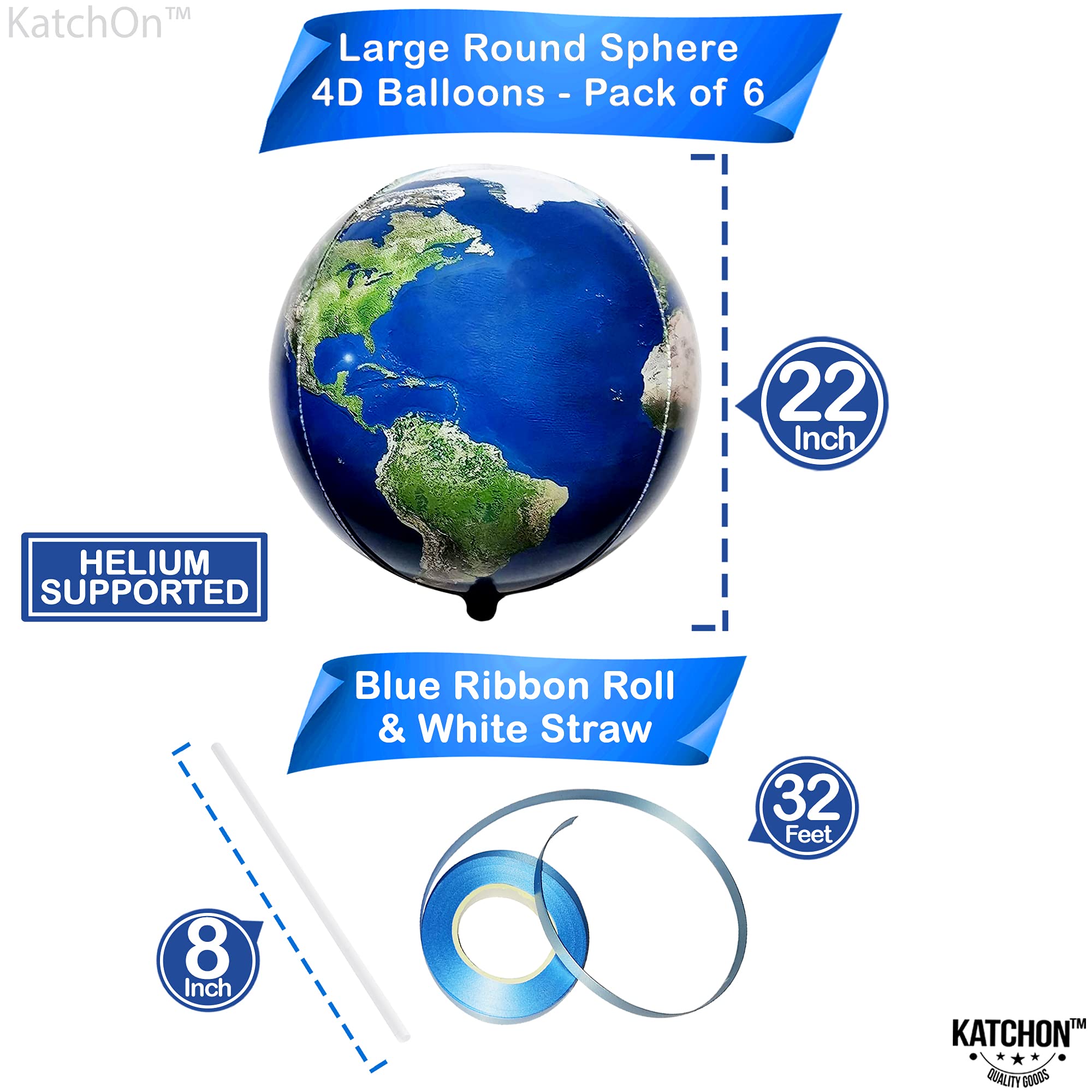22 Inch Large Earth Bubble Balloons - Pack of 6 | 360 Degree Transparent World Map Globe Balloons for Earth Day Decorations, Birthday Parties, Baby Showers & Classroom Learning Activities