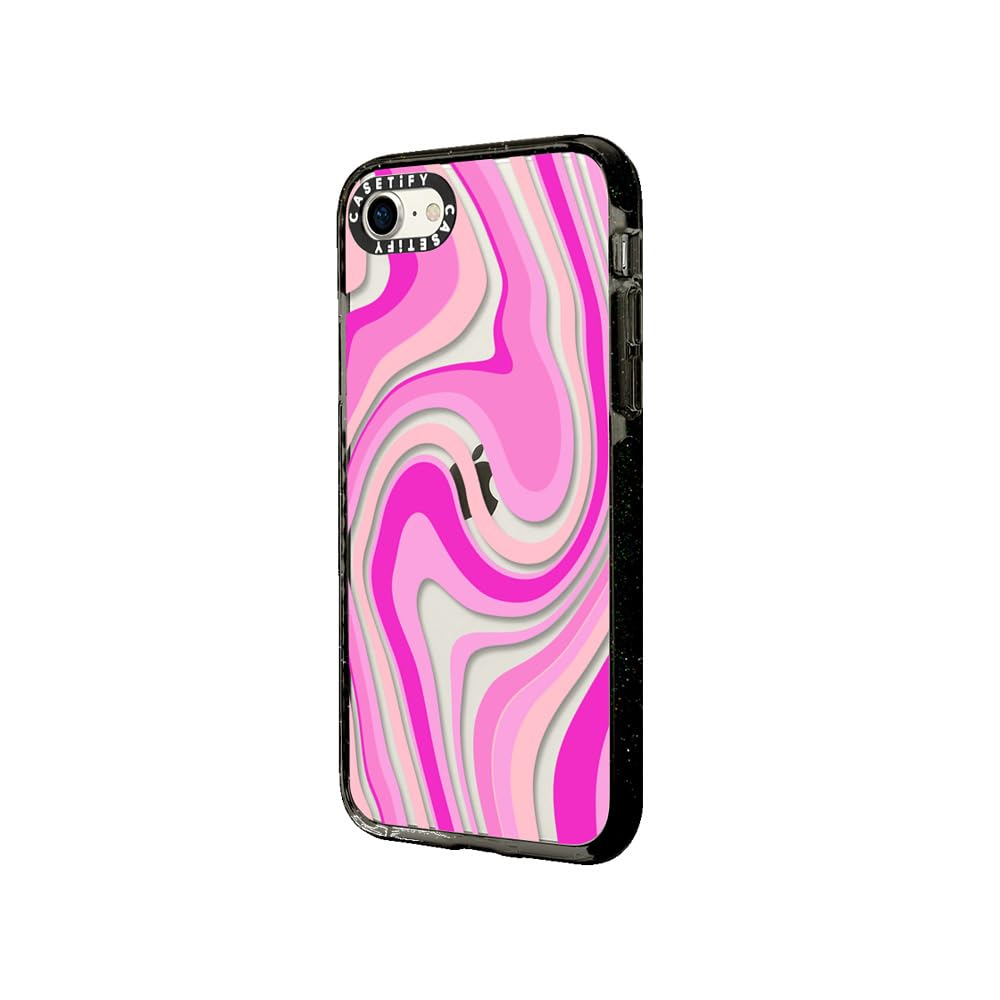 CASETiFY Impact Case for iPhone SE (2020/2022) and iPhone 7/8 - Shockproof Clear Black with Pink Swirls Design - Slim Protective Phone Cover for Everyday Use, Travel & Outdoor Activities