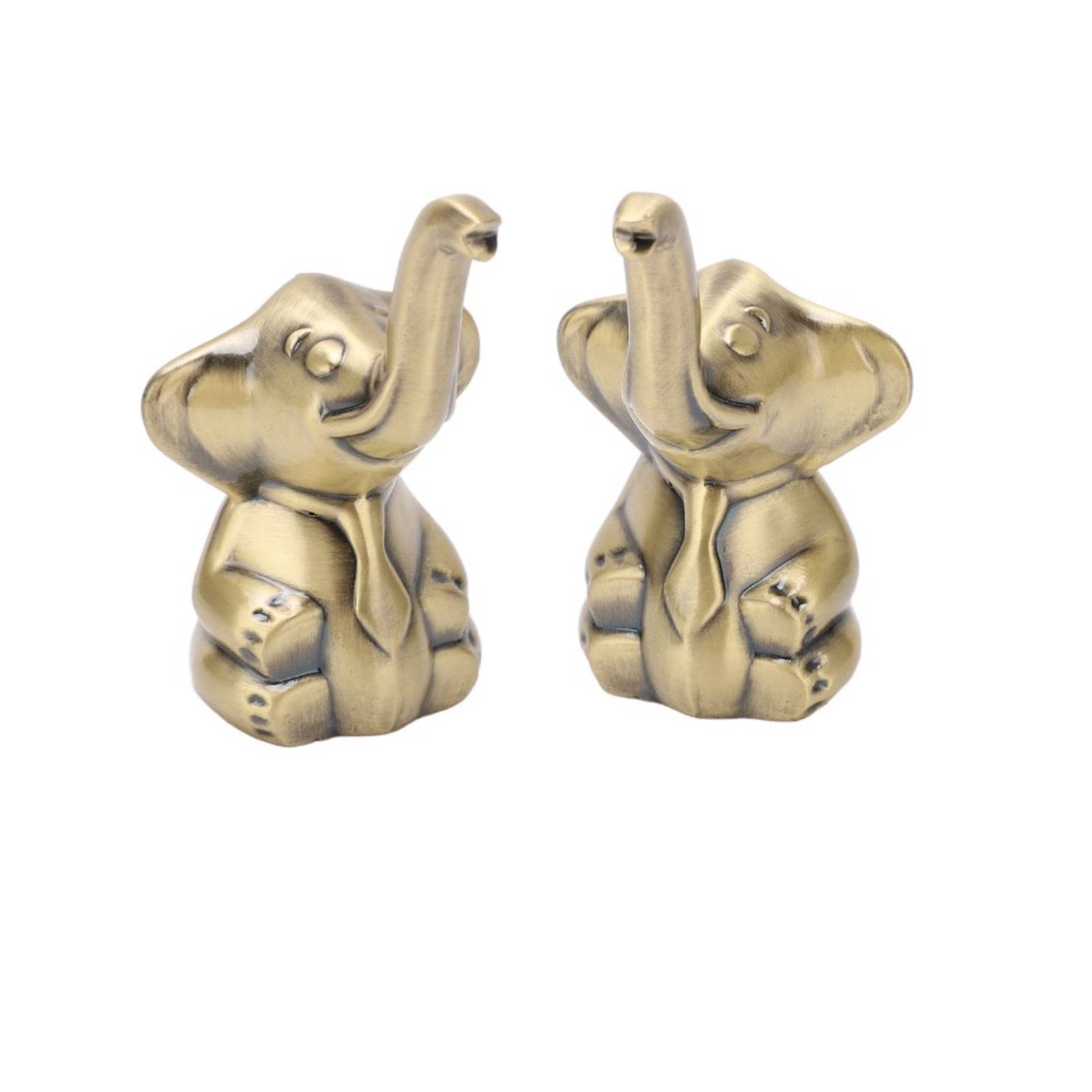 Beufee 2-Piece Vintage Zinc Alloy Elephant Statue Set - Gold Metal Jewelry Holder, Ring Organizer & Trinket Tray - Elegant Animal Figurine Decor for Home, Office, or Gift (Perfect for Jewelry Display, Vanity Organizer, and Boho Home Decor)