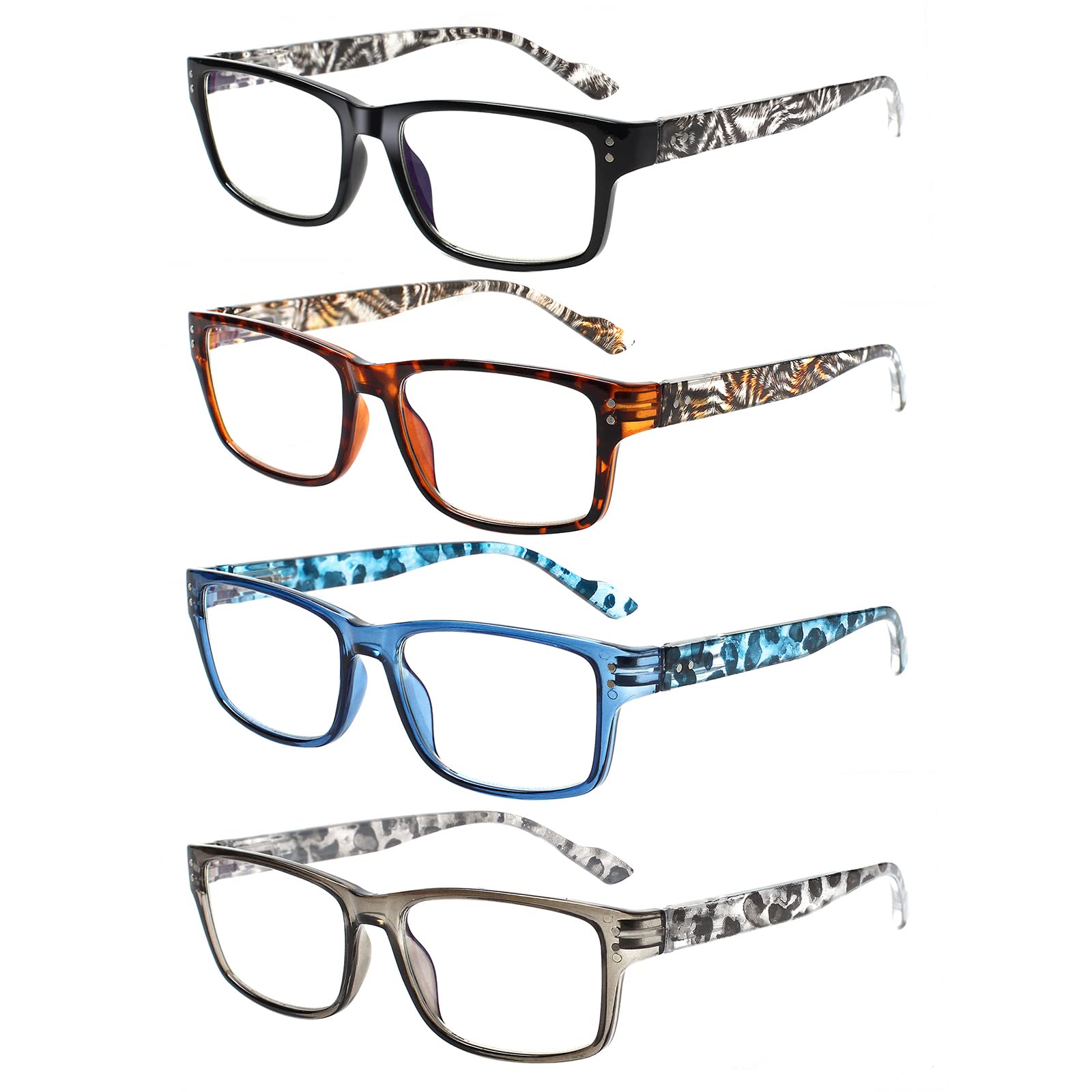 4-Pack Stylish Reading Glasses with Flexible Spring Hinge - Lightweight Computer Glasses for Women & Men | Perfect for Office Work, Screen Reading & Daily Use