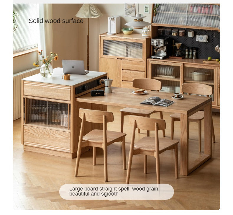 Solid Oak Wood Kitchen Island with Extendable Table and Retractable Cutting Board - Perfect for Small Kitchens, Dining, and Food Prep