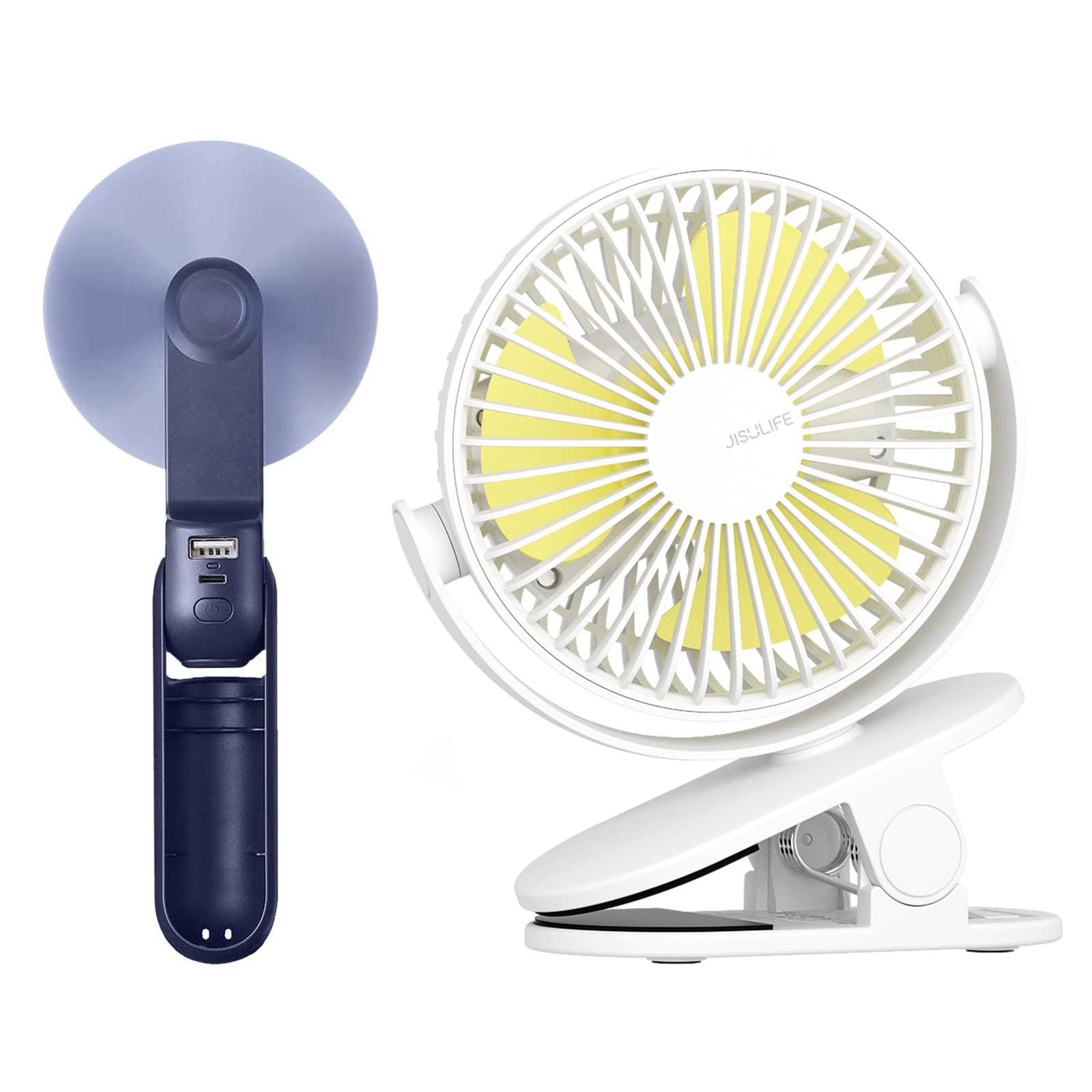 JISULIFE Portable Handheld Fan with Clip - Mini Desk Fan for Office, Travel & Outdoor - USB Rechargeable Personal Cooling Fan for Home, Gym & Camping