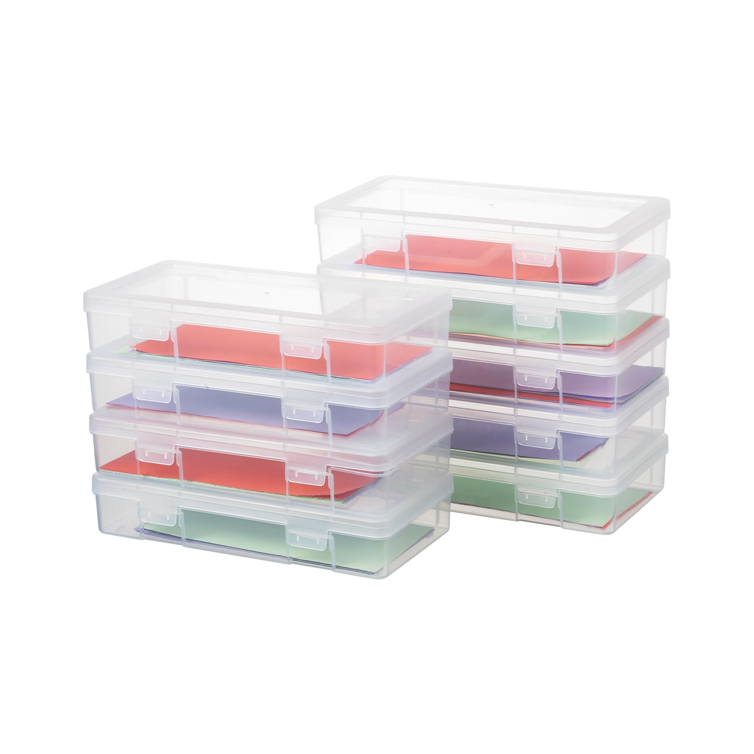 Stackable Plastic Clear Storage Box Containers with Latching Lid - 9 Pack Medium Clear Organizer for Art Supplies, Lego, Crayons, Beads & Jewelry | Perfect for Craft Rooms, School Desks & Home Organization