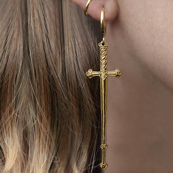 MERCY Sword Hoop Earrings - 14K Gold Plated Gothic Jewelry for Women | Perfect for Halloween, Cosplay, and Punk Fashion Accessories