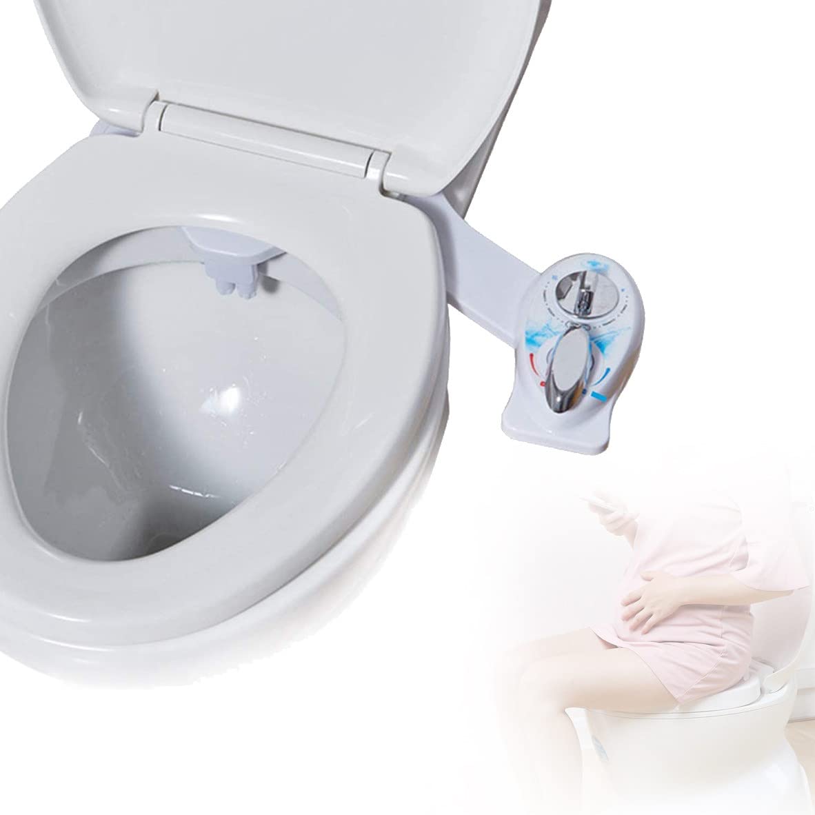 Non-Electric Bidet Toilet Seat Attachment with 5-Hole Water Spray - Adjustable Pressure & Self-Cleaning Nozzle for Personal Hygiene | Perfect for Bathroom Upgrades, Elderly Care & Postpartum Cleaning