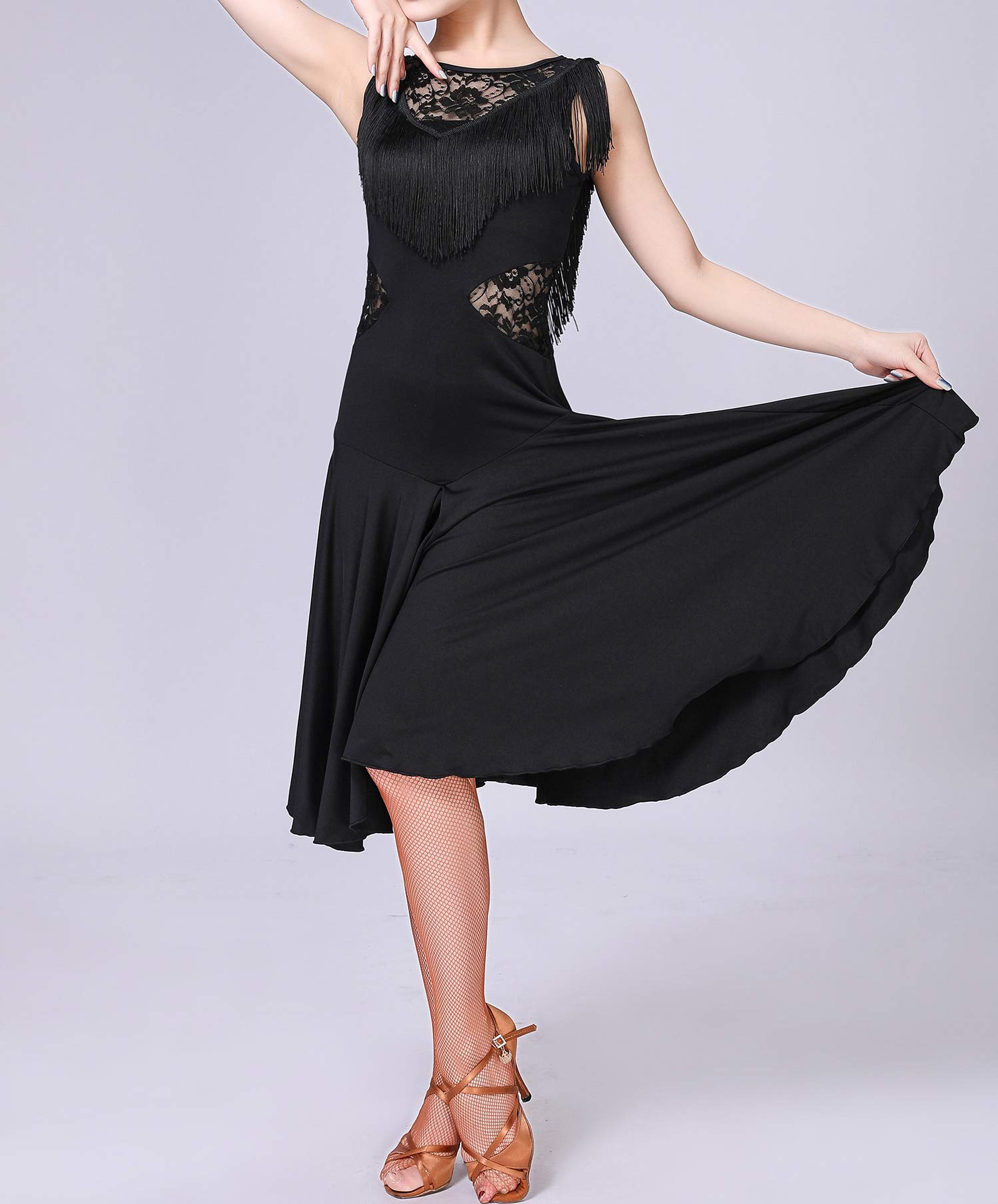 Elegant White Lace Fringe Latin Dance Dress for Women - Perfect for Salsa, Bachata & Ballroom Dance Practice & Performances