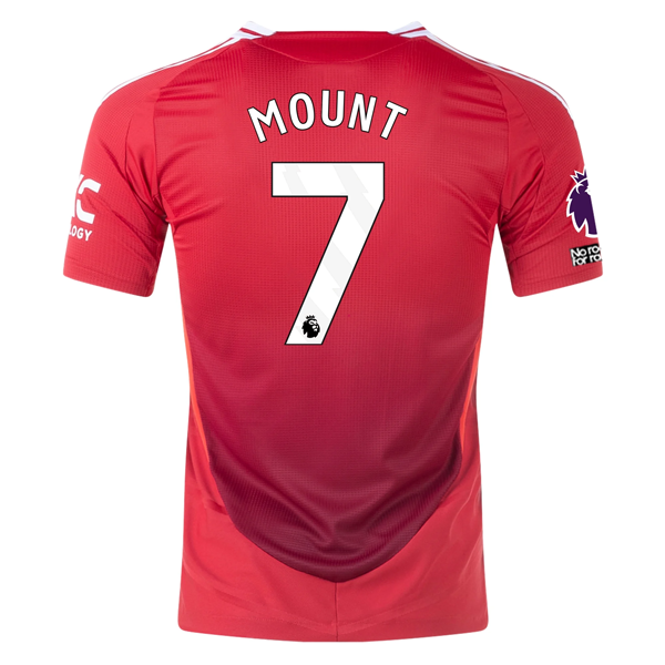 Adidas Manchester United Authentic Mason Mount Home Jersey 2024/25 - EPL & No Room For Racism Patches - MUFC Red/Bright Red - Perfect for Matchdays, Fan Events & Soccer Gifts