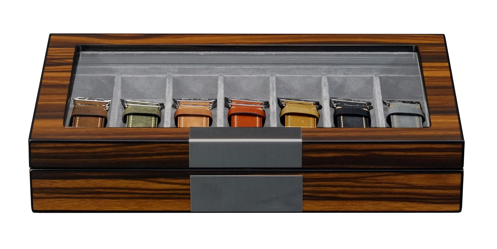 Premium Walnut Wood Watch Band Storage Case with Glass Top & Stainless Steel Hinges - Display Organizer for Smartwatch Bands, Oversized Watch Straps - Perfect for Watch Collectors & Luxury Watch Storage at Home or Office