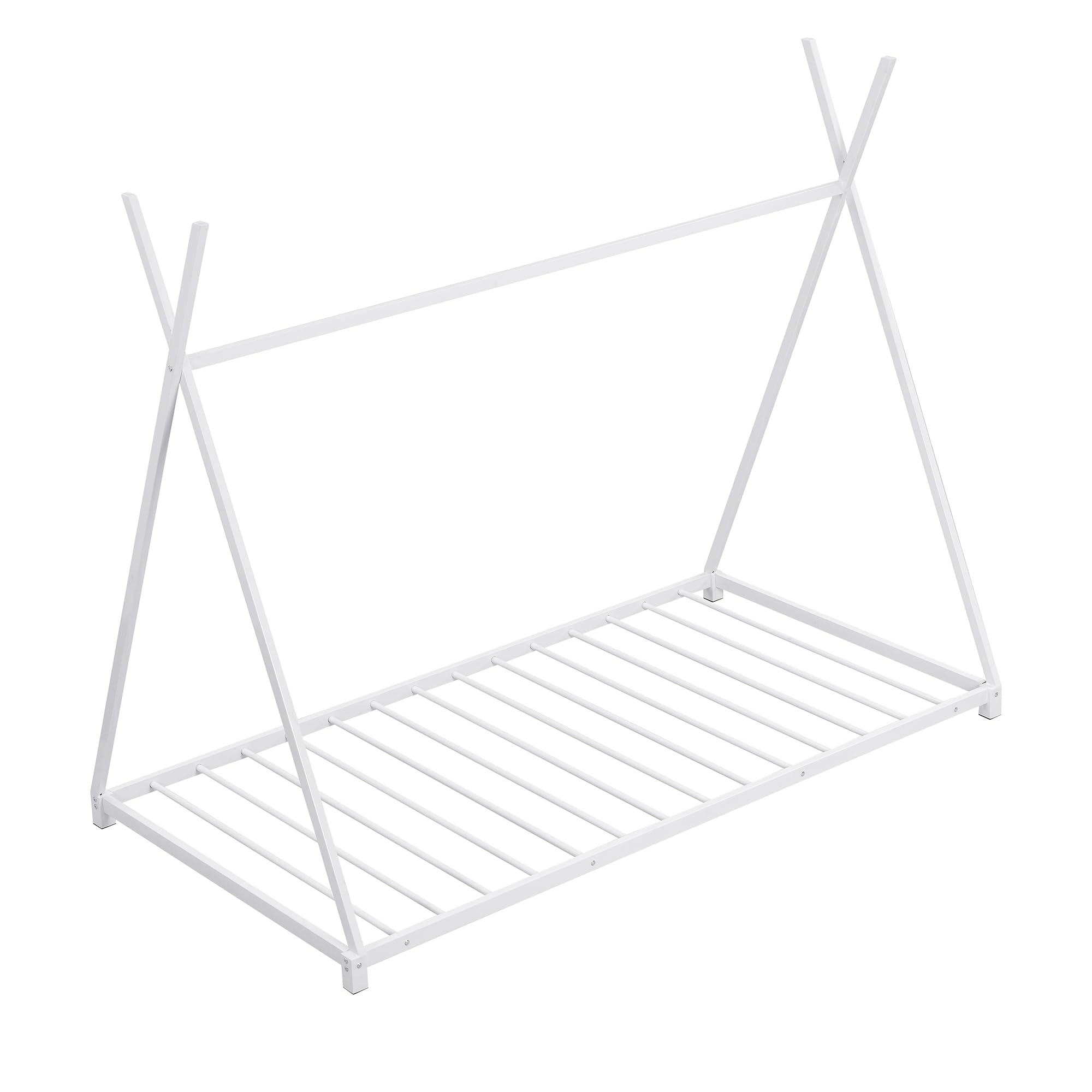 Montessori Twin Floor Bed Frame with Slats & Triangle Structure - Sturdy White House Bed for Kids, Boys & Girls - Perfect for Montessori Bedrooms, Playrooms & Safe Toddler Sleep Spaces