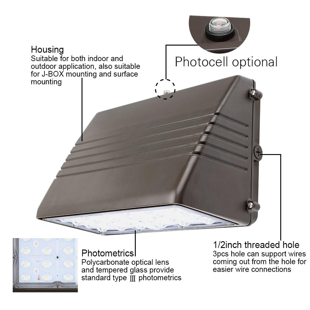 90W LED Wall Pack Light - 12,200 Lumens, 4000K Daylight White, 120-277V, Replaces 320W HID - Perfect for Warehouse, Parking Lot & Building Exterior Lighting