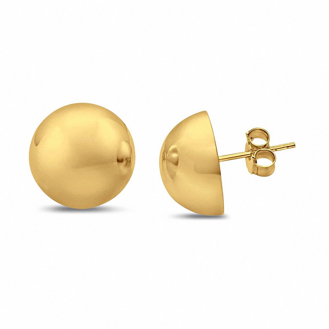 14mm Half Ball Moon Stud Earrings - 925 Sterling Silver Hypoallergenic Jewelry (Choose Your Color) - Perfect for Everyday Wear, Gift Giving & Special Occasions