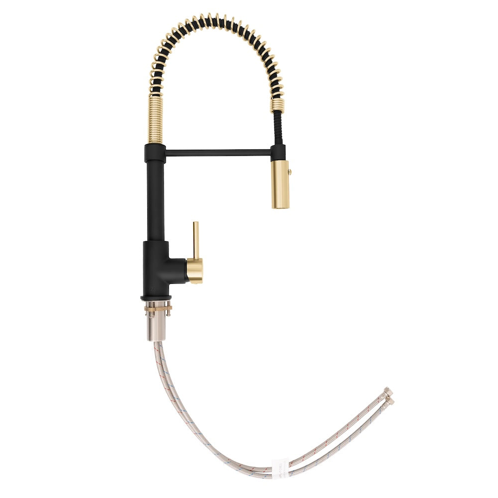 ZLINE Autograph Edition Sierra Pull Down Spring Single Handle Kitchen Faucet in Matte Black & Champagne Bronze - High Arc Commercial Style for Modern Farmhouse & Industrial Kitchens (SRA KF ZMBCB)