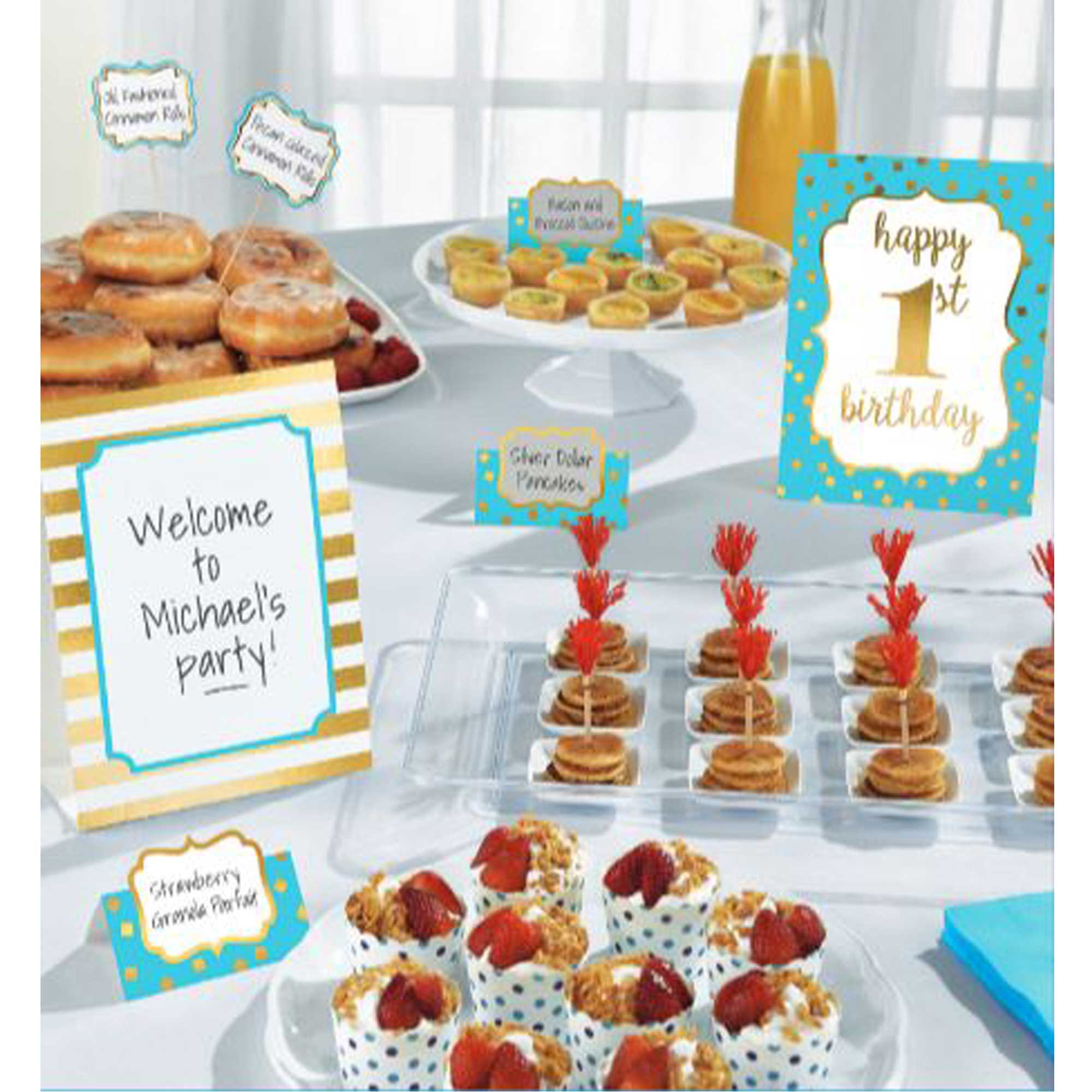 1st Birthday Boy Buffet Decoration Kit - Pack of 12 Party Supplies for Baby Boy's First Birthday Celebration - Perfect for Cake Smash, Photo Backdrop & Dessert Table Decor