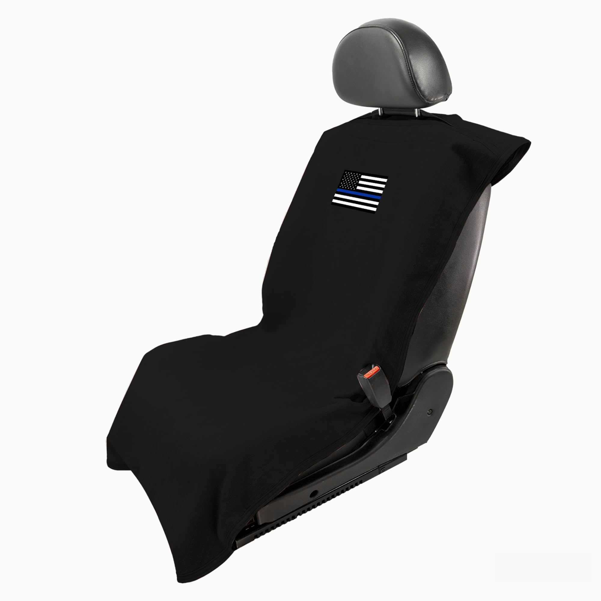 Seat Armour Car Seat Protector Towel - Soft Machine Washable & Easy to Install Universal Seat Cover - Black with USA Police Flag Design | Perfect for Cars, Trucks, Boats & Office Chairs