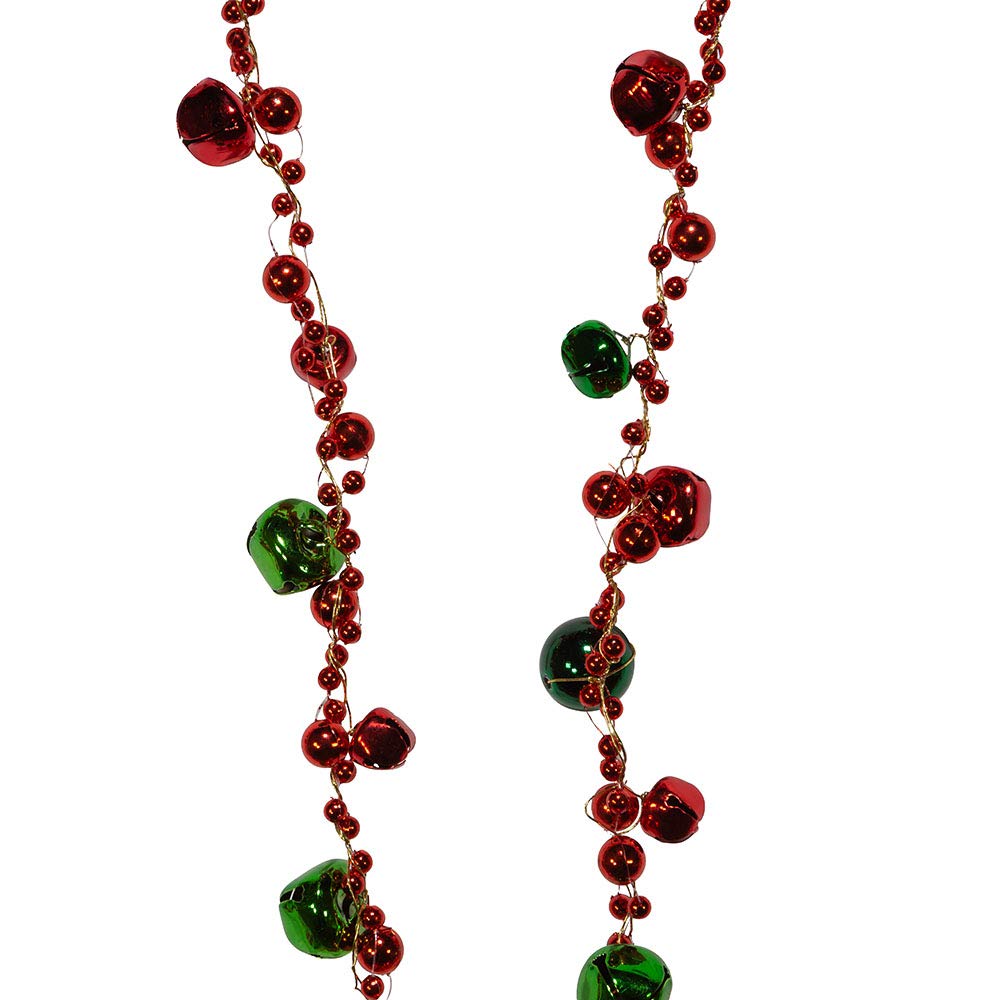 6-Foot Red and Green Bell Garland - Christmas Decoration for Tree, Fireplace, and Holiday Party Decor