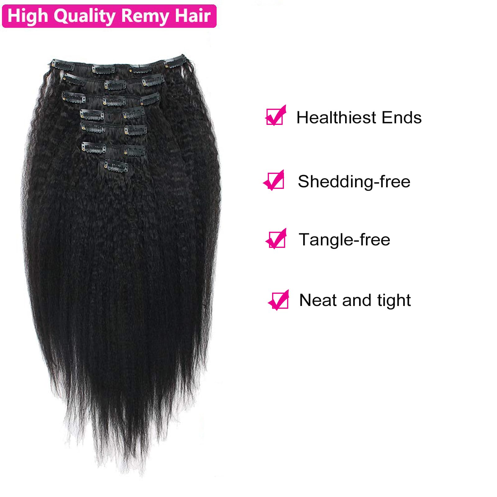 Brazilian Virgin Hair Clip-In Extensions 20 Inch - 7pcs 120g Thick Double Weft Remy Human Hair for Black Women | Straight Hair Weave for Daily Styling & Special Occasions