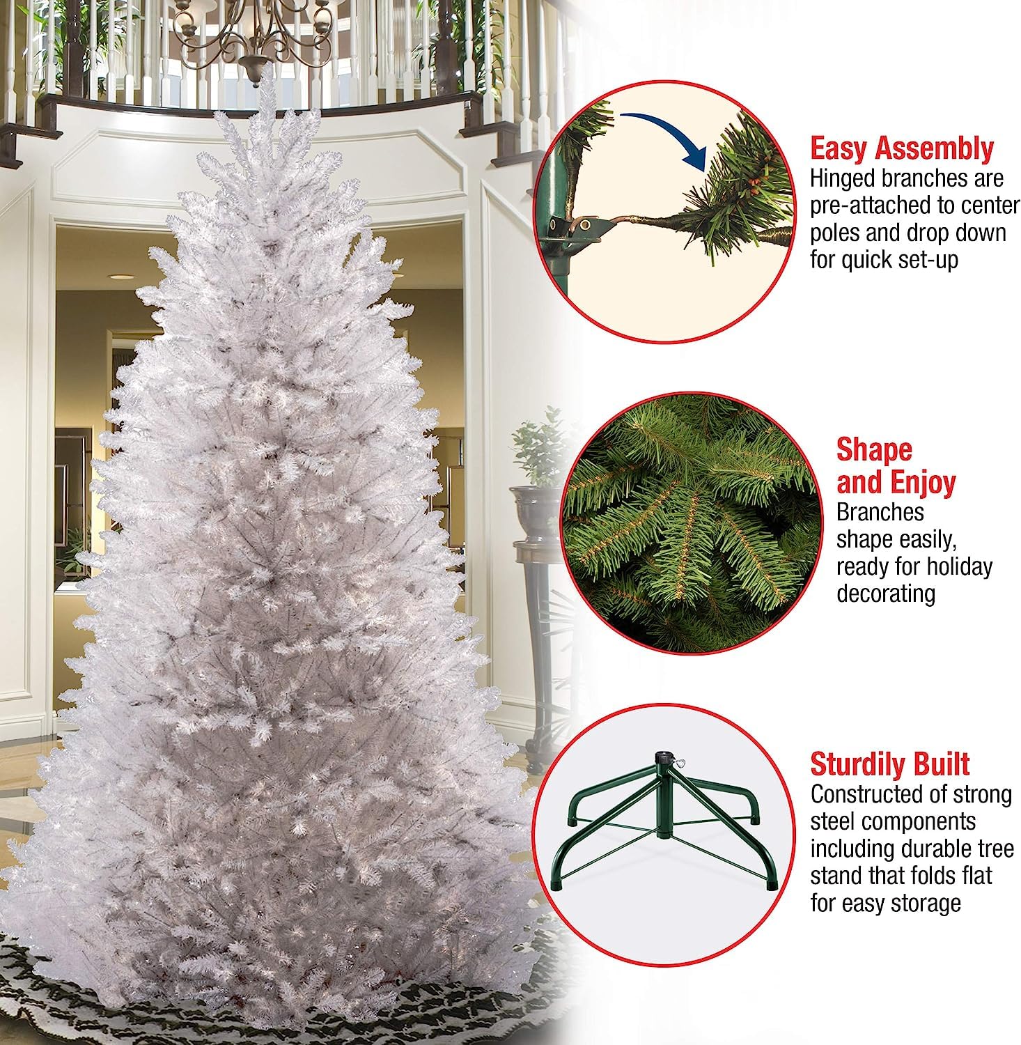 National Tree Company 7.5ft Dunhill Fir Artificial Christmas Tree with Stand - Premium White Holiday Decor for Living Room, Office & Party
