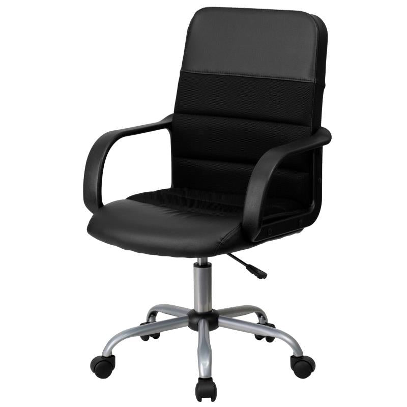 FLASH Manor Mid Back Black Leather and Mesh Swivel Task Office Chair with Arms - Ergonomic Desk Chair for Home Office, Gaming & Workspace Comfort