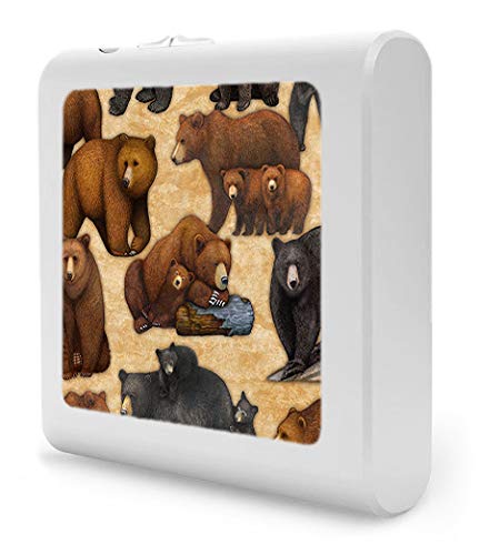 Dimmable LED Night Light with Auto On/Off Sensor - Adjustable Brightness Warm Light for Bathroom, Hallway, Nursery & Bedrooms - Bear Design by Dan Morris - Perfect for Nighttime Safety & Comfort