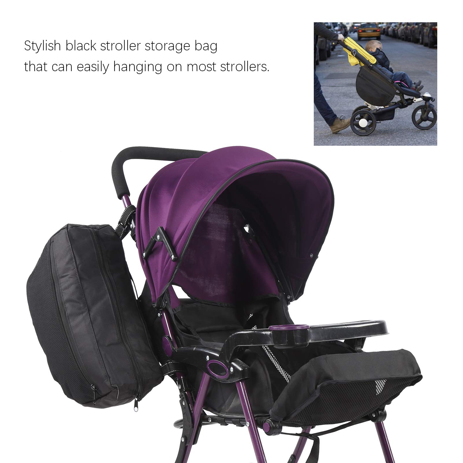 BigKing Baby Stroller Storage Bag - Multifunctional Organizer for Diapers, Toys & Essentials - Durable Black Stroller Accessory - Perfect for Shopping, Travel & Daily Walks